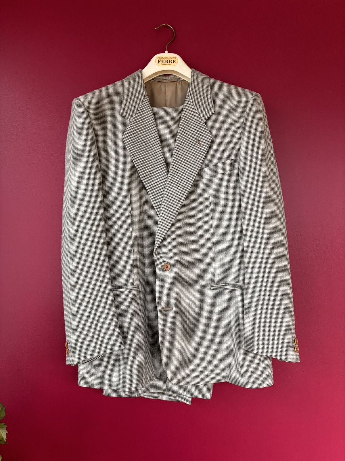 Gianfranco Ferre × Vintage Vintage Gianfranco Ferre Suit Houndstooth Two Piece Wool 54R Size 54R - 19 Thumbnail