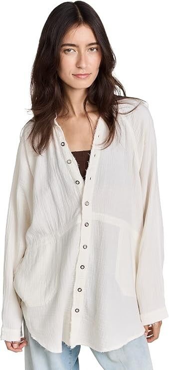 Free People Free People Summer Daydream Button Shirt Ivory ( L ) Size L / US 10 / IT 46 - 3 Thumbnail