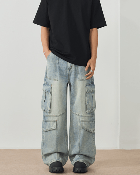 Japanese Brand American retro baggy stitching multi-pocket cargo jeans Size US 32 / EU 48 - 2 Thumbnail