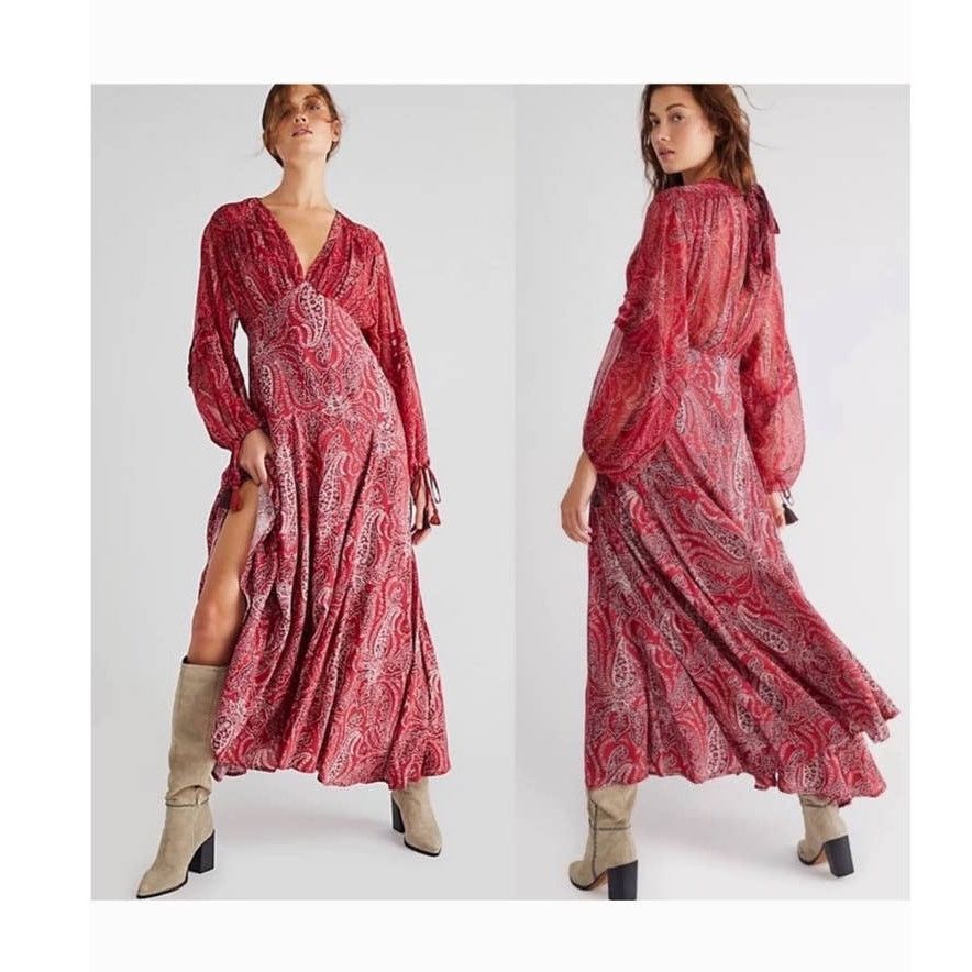 Free People New Free People Mirage Paisley Maxi Dress $198 SIZE 2 Red |  Grailed