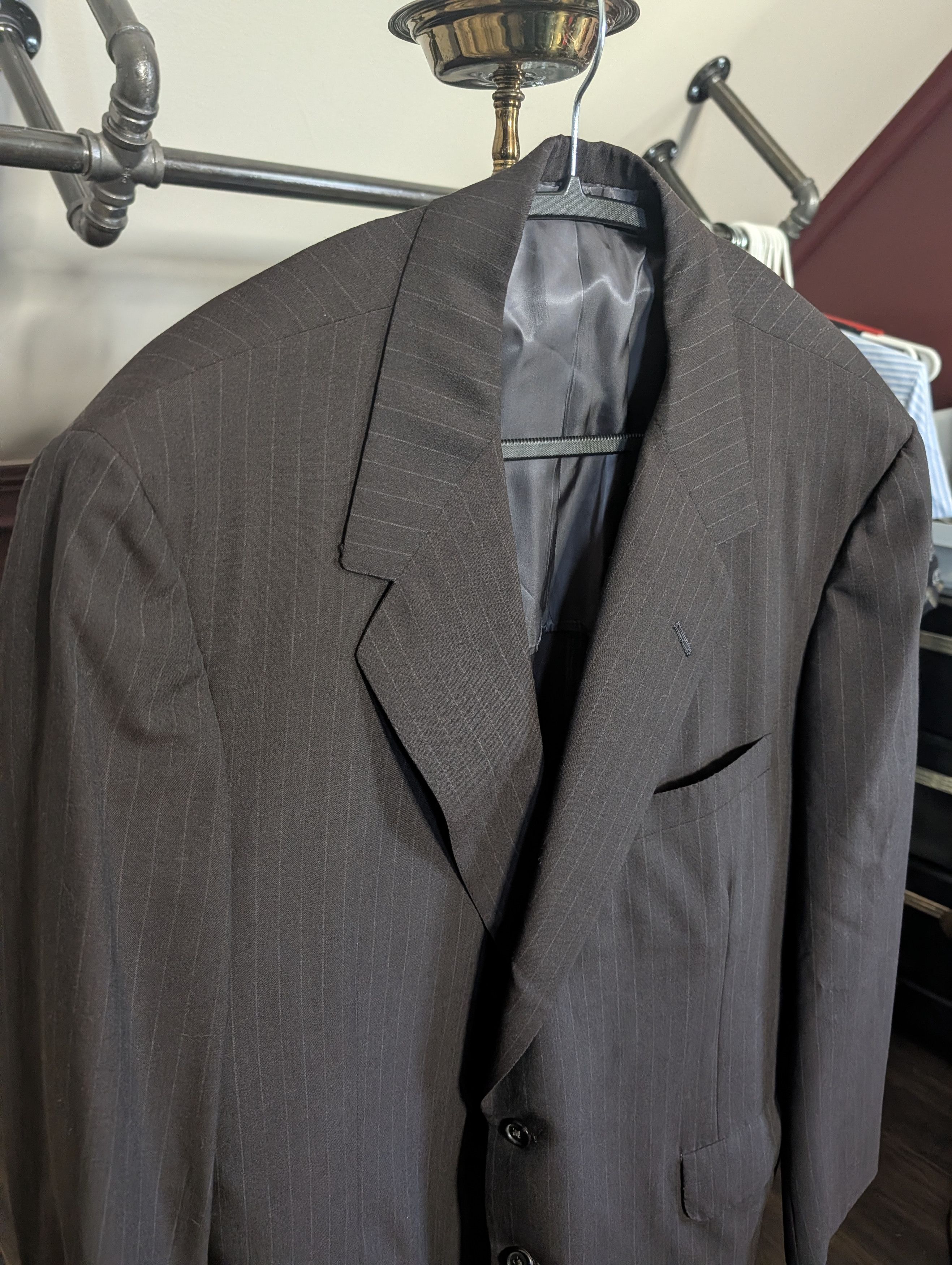 Oxxford Clothes 2pc Brown Pinstripe Super 100s Handmade Suit 44R Size 44R - 3 Thumbnail