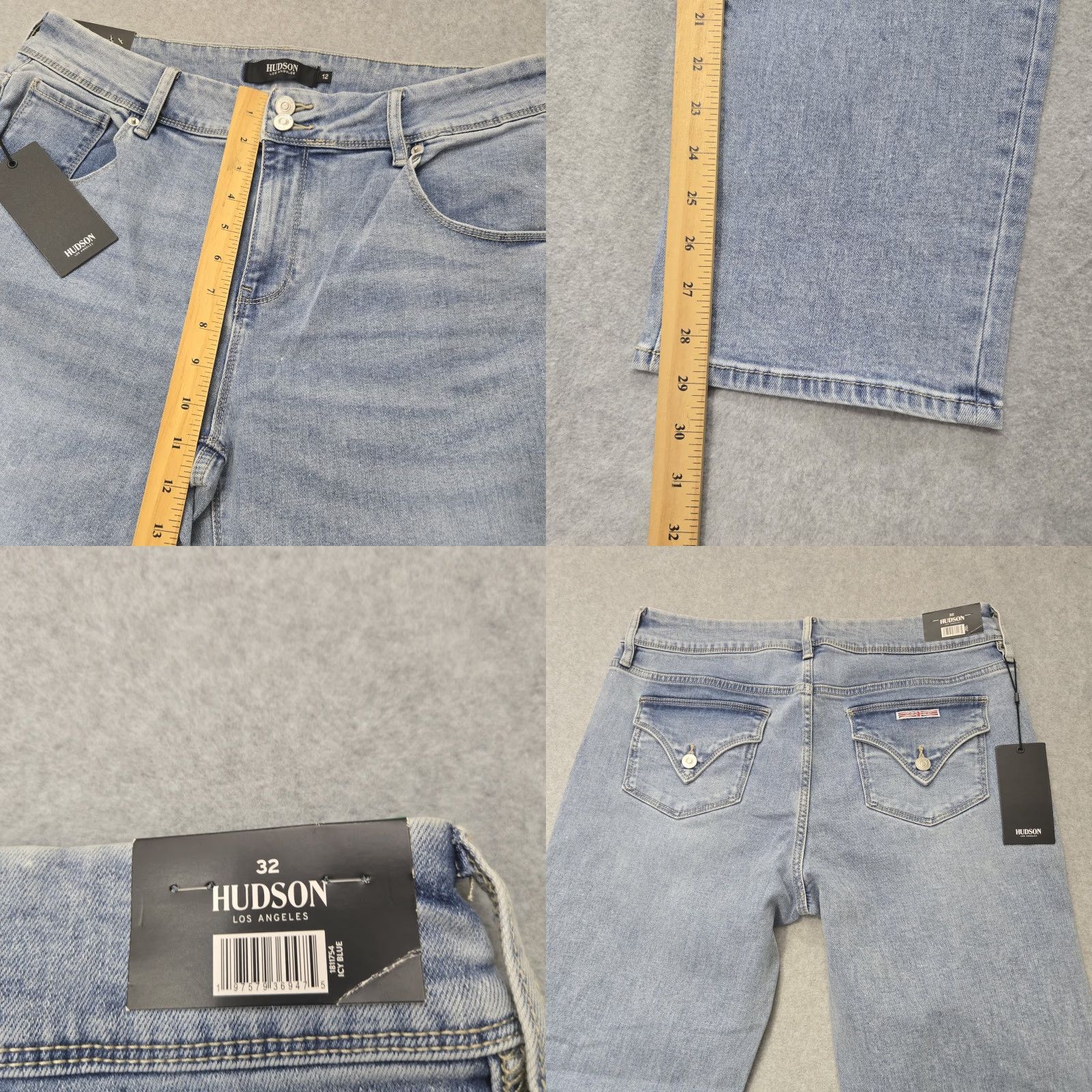 Hudson Hudson Jeans Womens 12 Blue Icy Blue Straight Leg Denim Stretch Classic Pockets Jeans Size 34" / US 12 / IT 48 - 8 Thumbnail