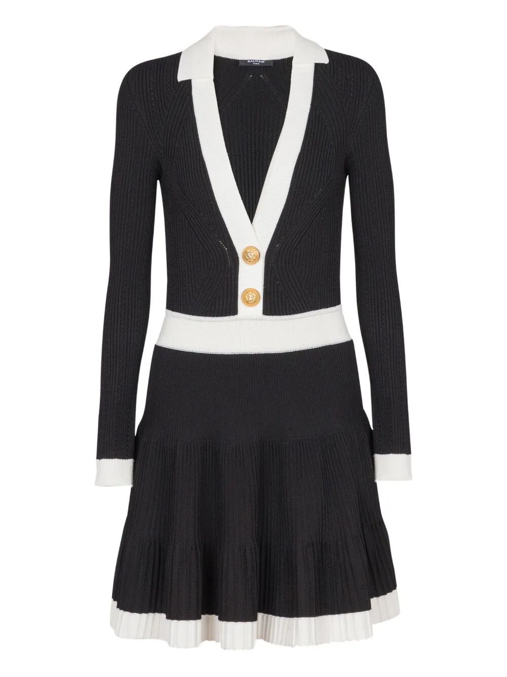 Balmain LONG SLEEVES V-NECK FLARE KNIT DRESS Size M / US 6-8 / IT 42-44 - 1 Thumbnail