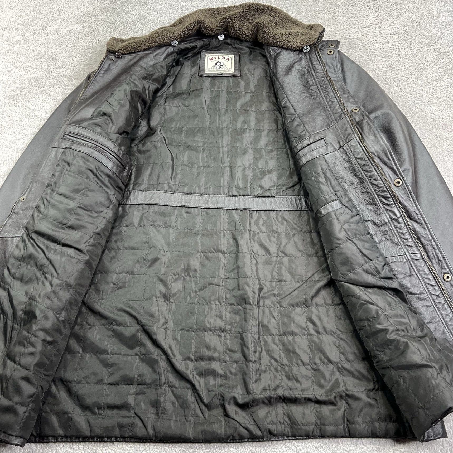 Vintage VINTAGE Wilda Aviator Jacket Mens XL Brown Genuine Leather Sherpa Collar Bomber Zip Snap Insulated Lined Pockets Size US XL / EU 56 / 4 - 6 Thumbnail