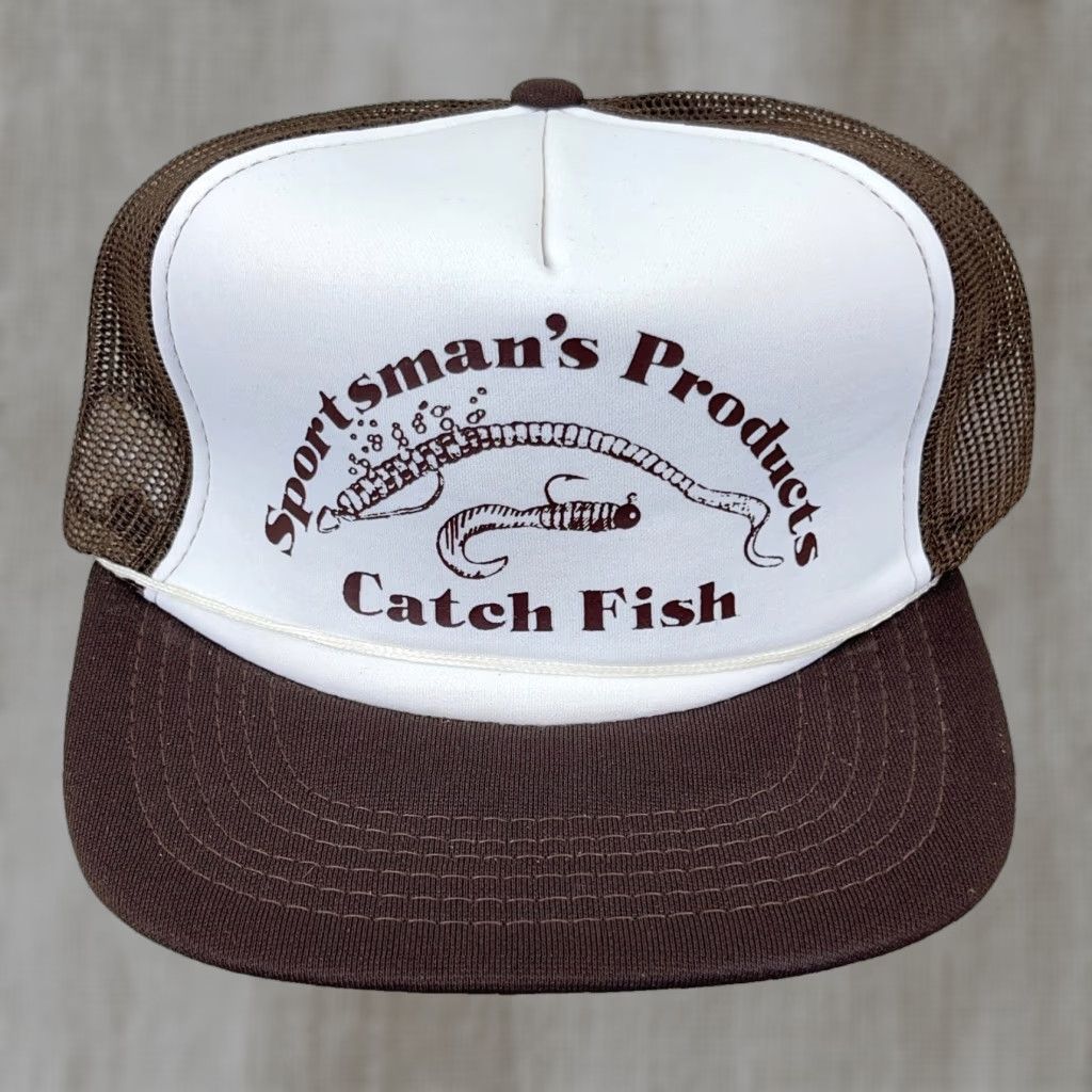 Vintage VINTAGE Fishing Trucker Hat Cap SnapBack 90s Y2K Brown White Lures Sportsman Hat Size ONE SIZE - 1 Thumbnail