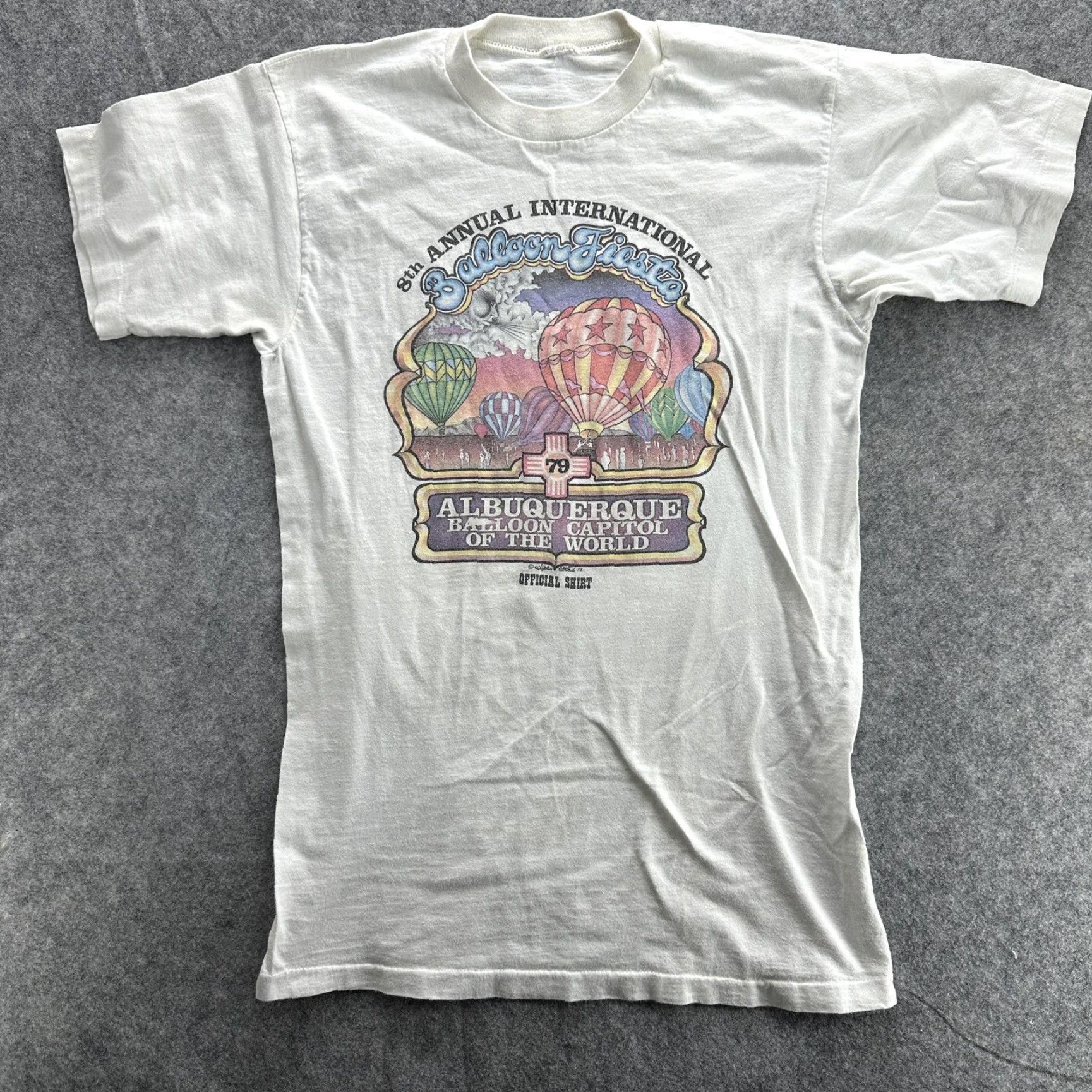 Vintage VINTAGE Albuquerque Balloon Fiesta T-Shirt Mens Small White 70s Graphic Tee Festival Travel 1979 Size US S / EU 44-46 / 1 - 2 Thumbnail