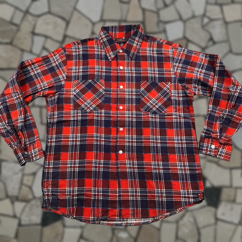 VINTAGE Kingsport Shirt Mens L Red Tartan Plaid Flannel Button-Up 90s