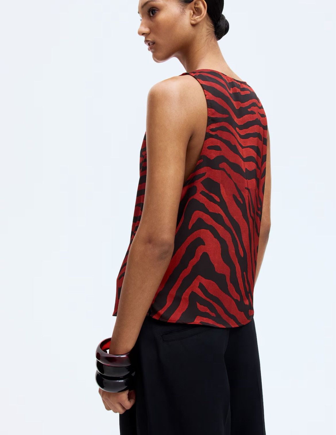H&M H&M Cowl Neck Satin Top Zebra Rust Size L / US 10 / IT 46 - 2 Thumbnail