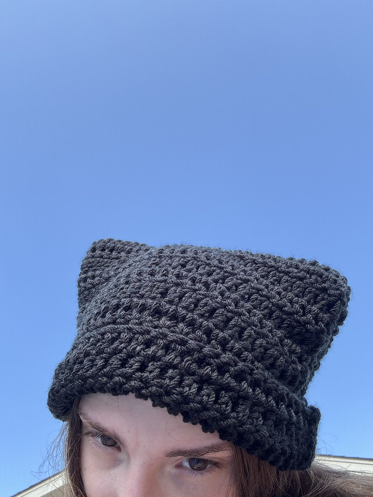 Handmade Crochet Cat Beanie - Solid Black Size ONE SIZE - 5 Thumbnail