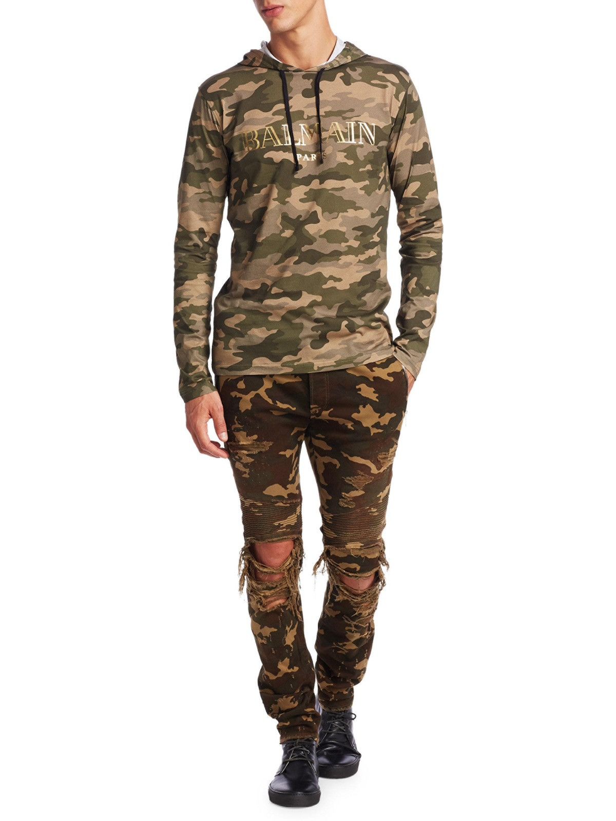 Balmain AW17 Balmain Logo Camo Print Thin Hoodie Size US S / EU 44-46 / 1 - 6 Thumbnail
