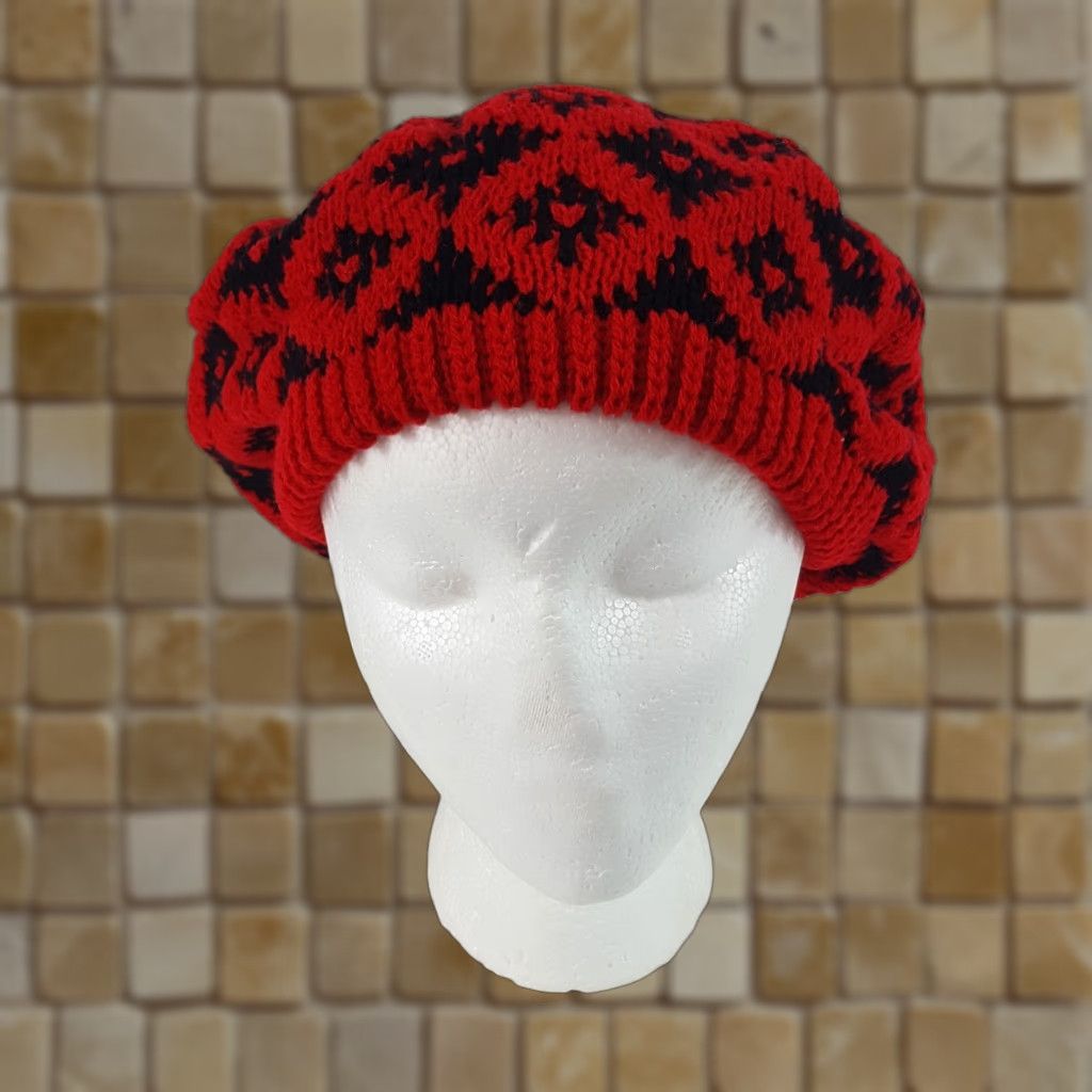 Vintage VINTAGE Vintage 80s Knit Wool Red Diamond French Beret Warm Winter Hat Womens One Size Size ONE SIZE - 1 Thumbnail