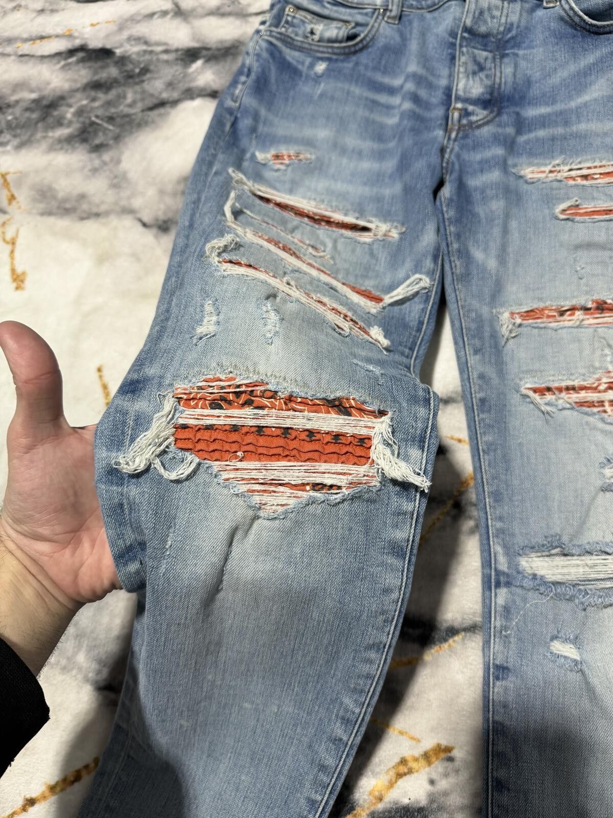Amiri Amiri Thrasher Orange Indigo Denim - Sz32 Size US 32 / EU 48 - 2 Thumbnail