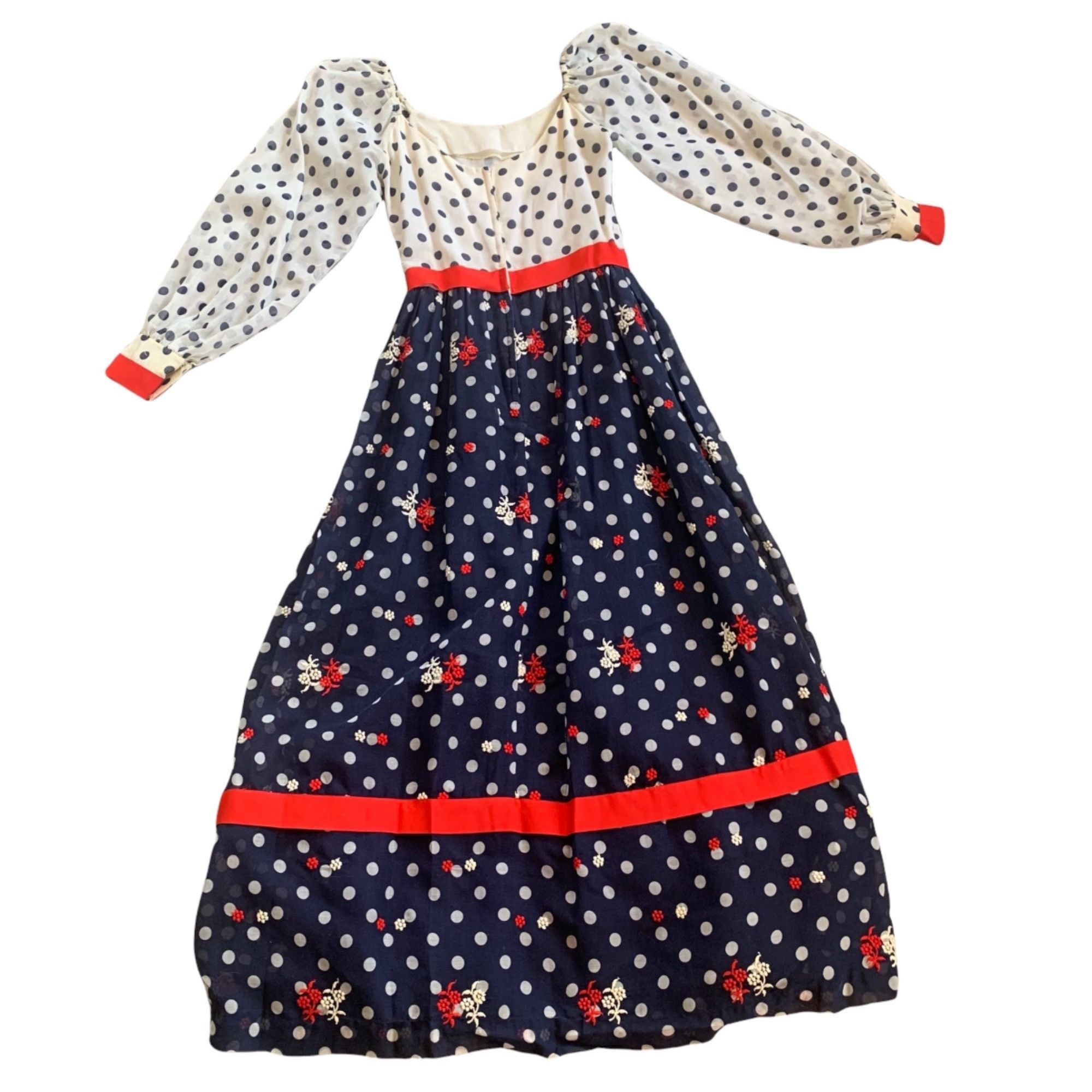Vintage Vintage Elinor Gay ILGWU Polka Dot Floral Embroidered Maxi D Size S / US 4 / IT 40 - 2 Thumbnail