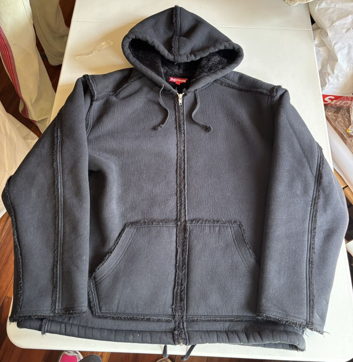 Supreme Faux Shearling Zip Up Hoodie Black