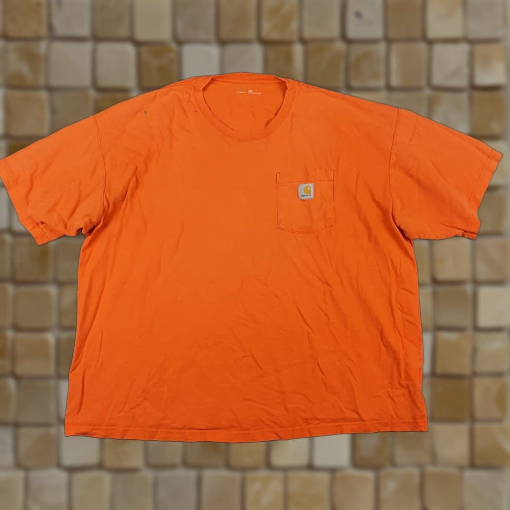 Carhartt VINTAGE Carhartt Shirt 2XL Orange Distressed CH Logo Pocket Tee Mens 90s Grunge Workwear Size US XXL / EU 58 / 5 - 1 Thumbnail