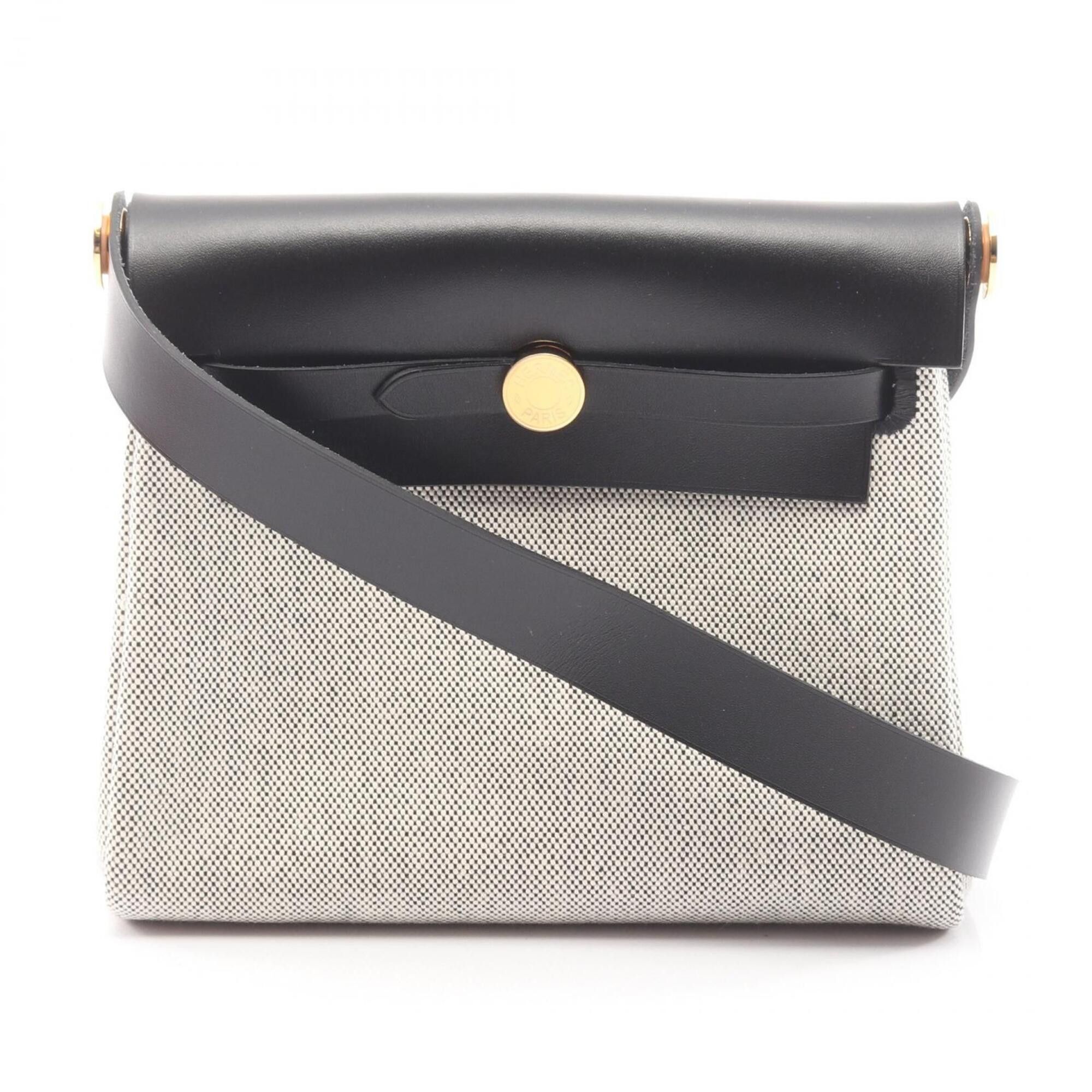 Hermes Hermes Herbag Zip Mini Shoulder Bag Handbag Canvas Leather Toile H Vache Hunter Women's Gray/Black Size ONE SIZE - 1 Thumbnail