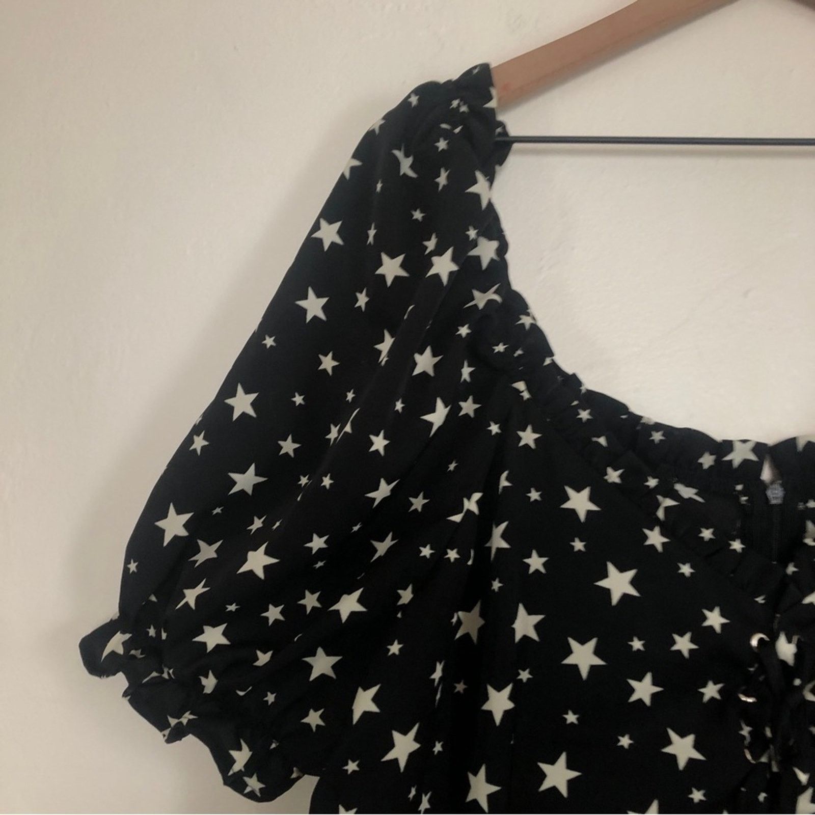 Nasty Gal Nasty Gal Black White Star Print Ruffle Fit Flare Mini Dress Size XXL / US 16-18 / IT 52-54 - 4 Thumbnail
