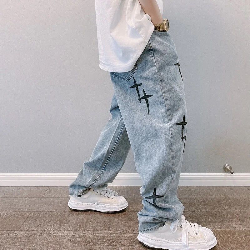 image of Distressed Denim Baggy Cross Denim Pant in Blue, Men's (Size 29)