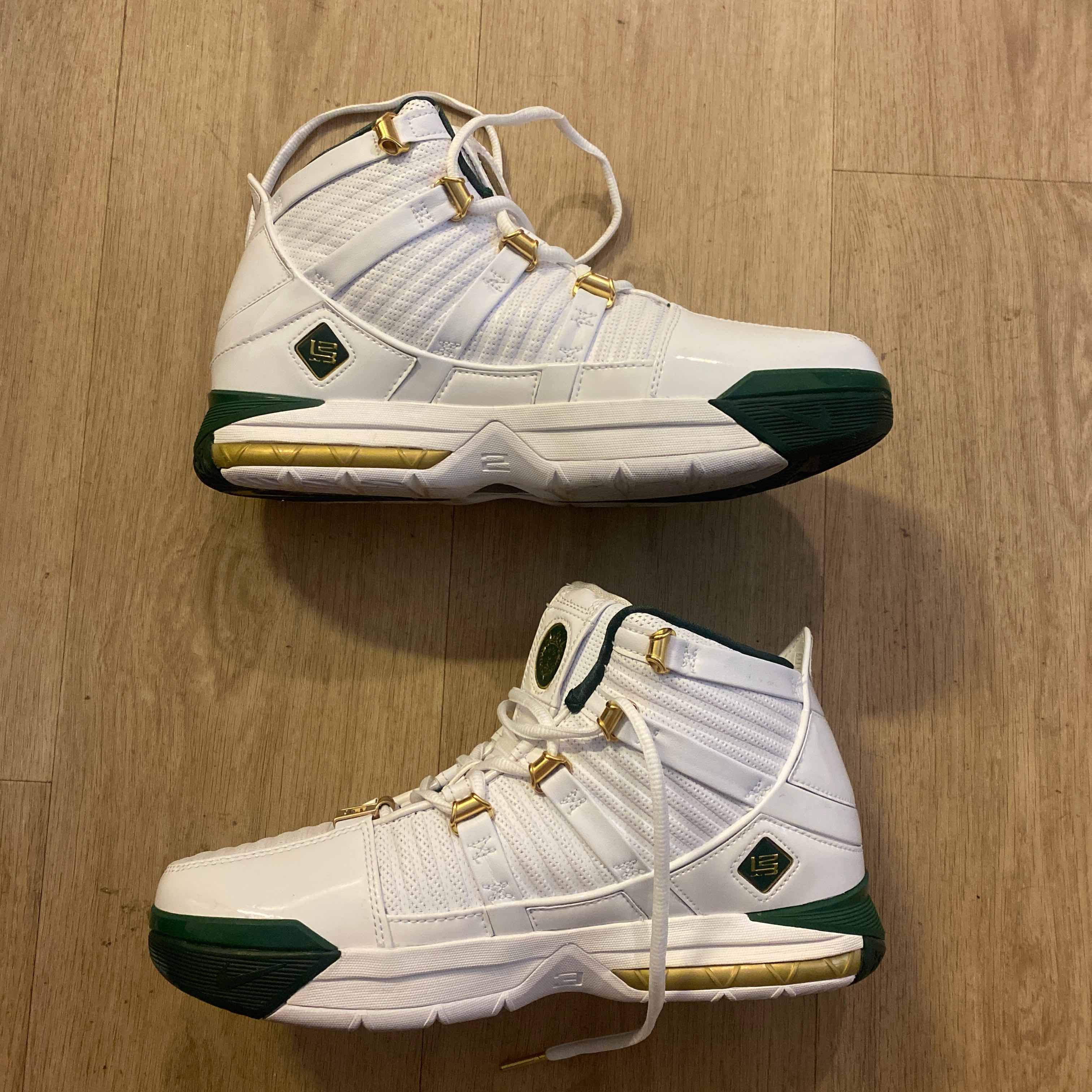 Nike Mens Zoom Lebron 3 QS Black Leather Round Toe Mid Top Lace Up Sneakers  6.5 新品NIKE ZOOM LEBRON 3 QS