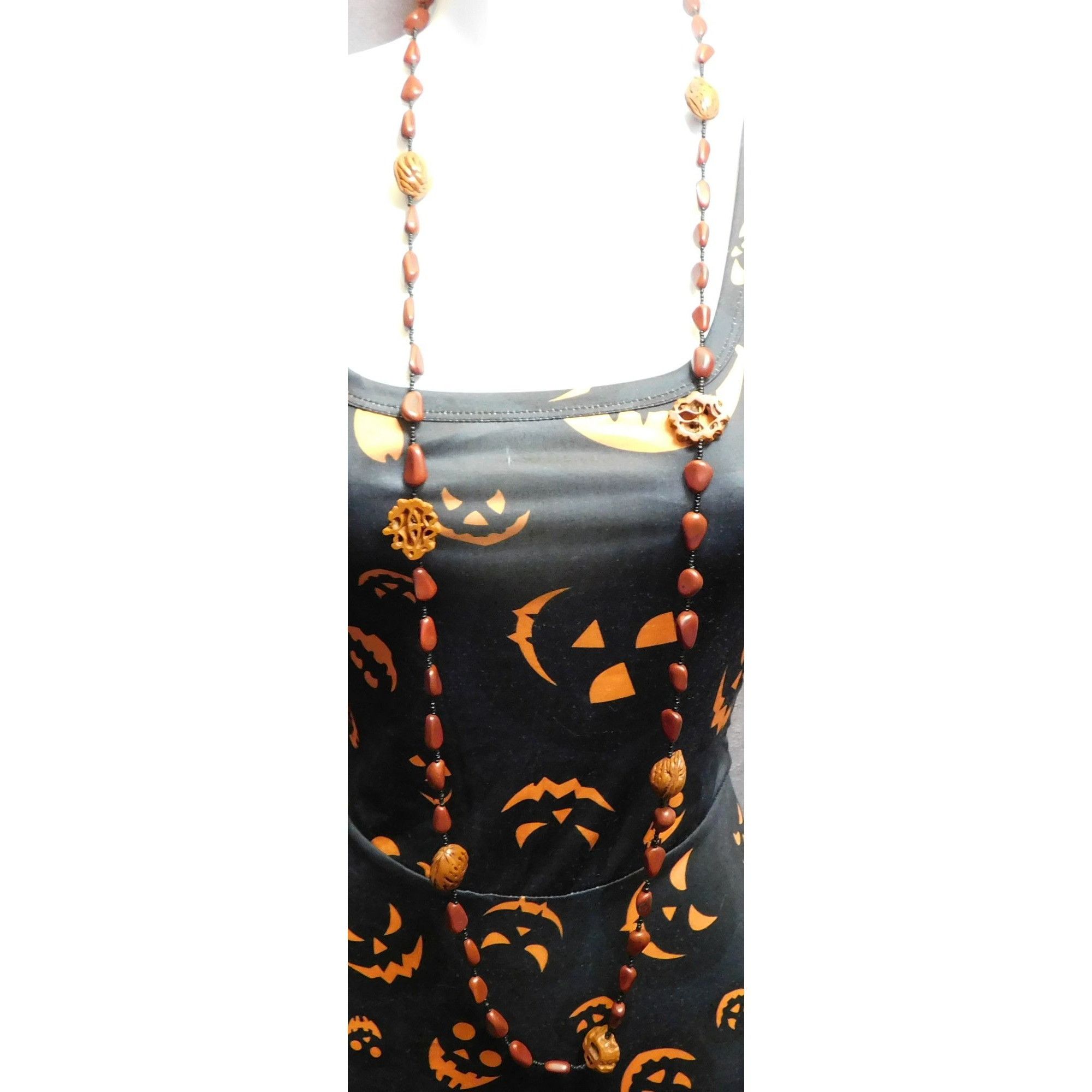 Other Rustic Nature Inspired Peach Pit Stone And Glass Beaded Neck Size ONE SIZE - 2 Thumbnail