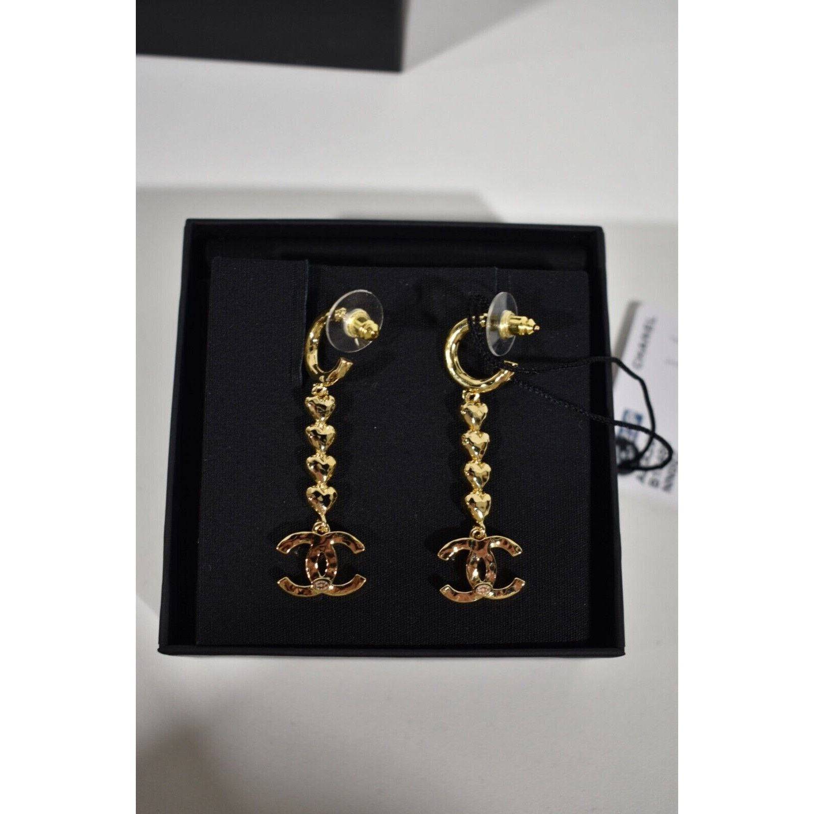 Chanel Chanel Heart Shape Gold Pendant Crystal Stud Drop Earrings Size ONE SIZE - 9 Thumbnail