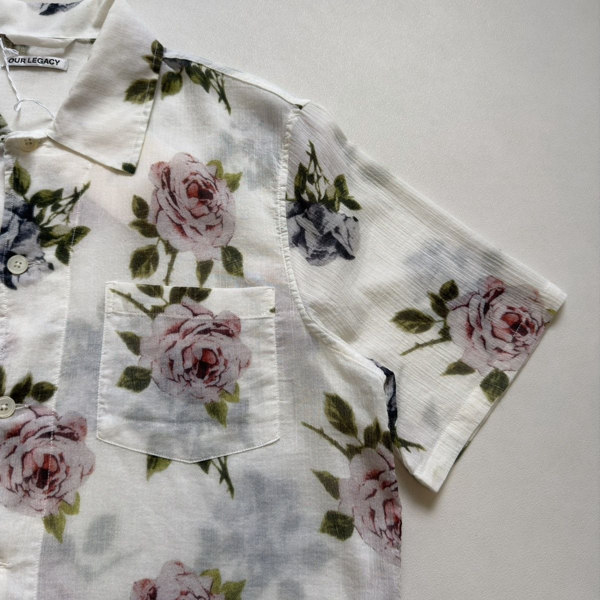 Our Legacy White Cotton Voile ‘Rose Print’ Box Shirt Size US S / EU 44-46 / 1 - 11 Thumbnail