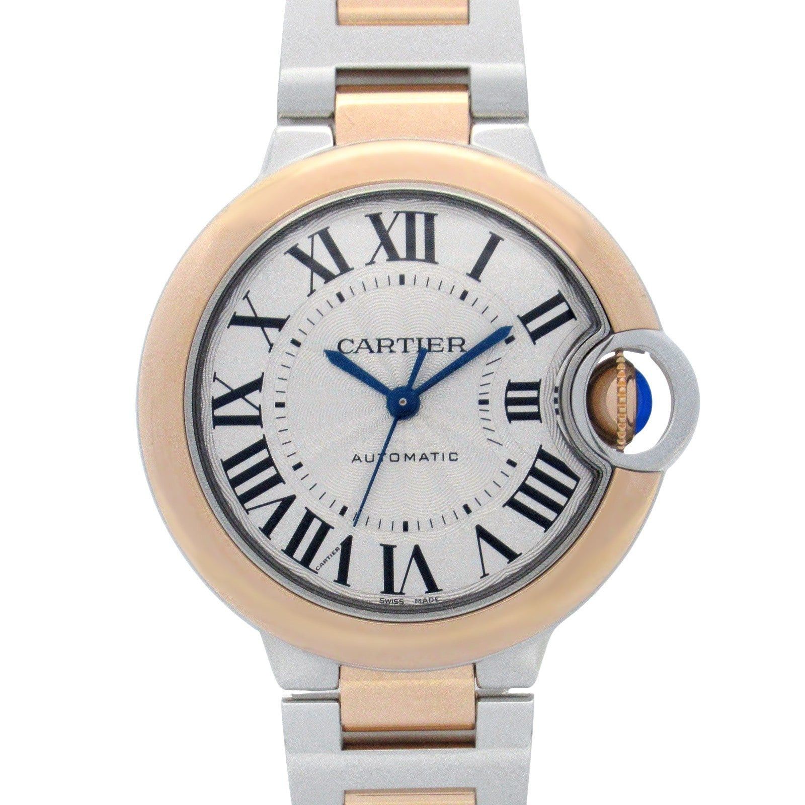 Cartier Baron Blue Boys Watch Automatic Winding K18Pg (Pink Gold) Stainless Steel Silver