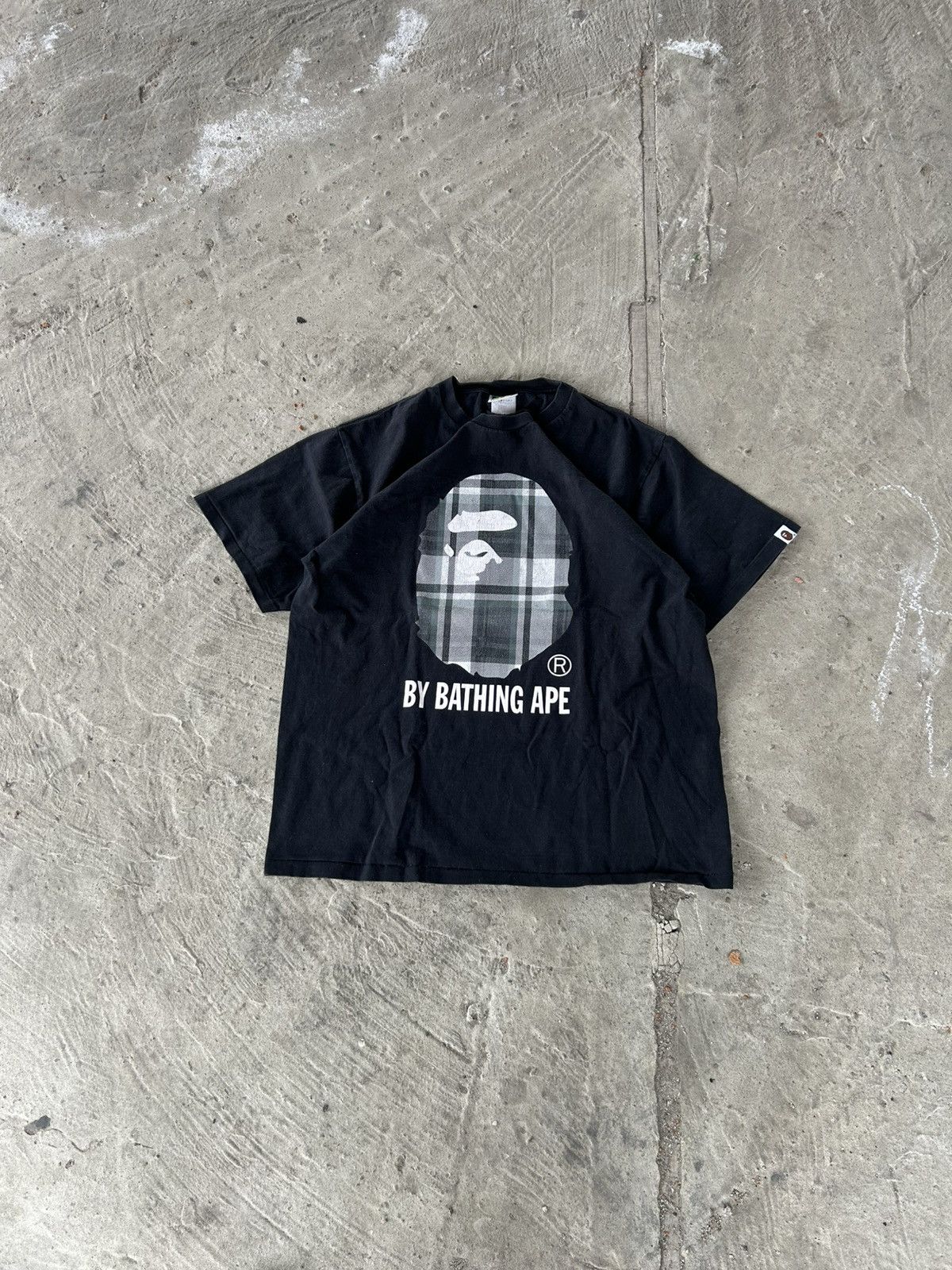 BAPE Check Ape Head Tee Black XL Plaid Logo Streetwear Rare