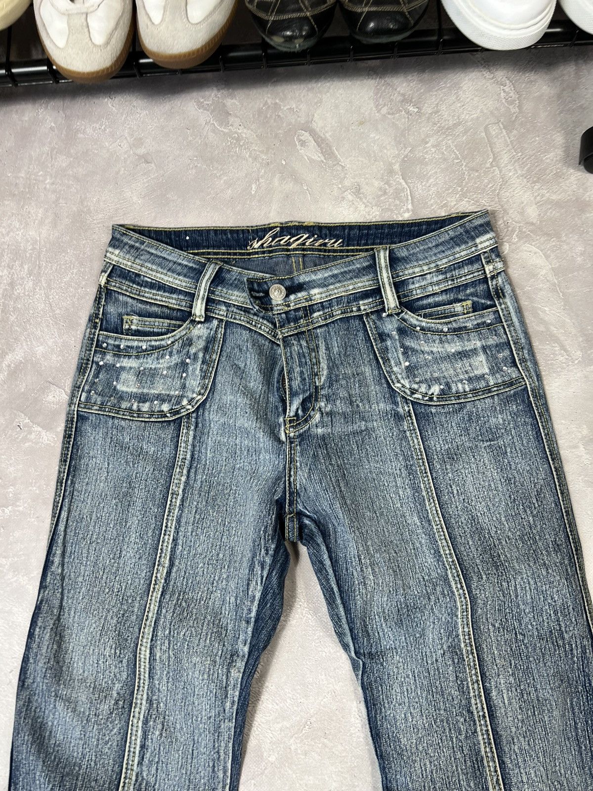 Japanese Brand Rheistones Flared IfSixWasNine Style Fade Distressed Pants Size 36" / US 14 / IT 50 - 6 Thumbnail