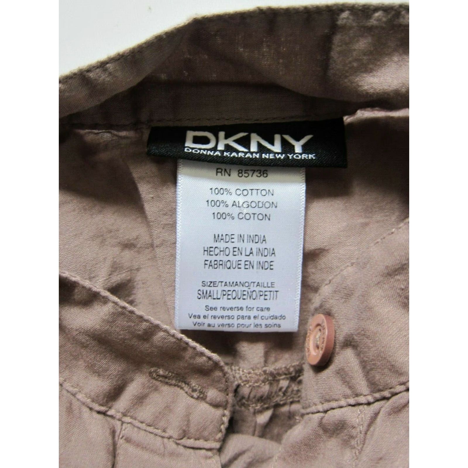 DKNY DKNY 100% Cotton Brown Lightweight Oversized Jumper Romper W/Pockets Women S Shirt Size S / US 4 / IT 40 - 3 Thumbnail