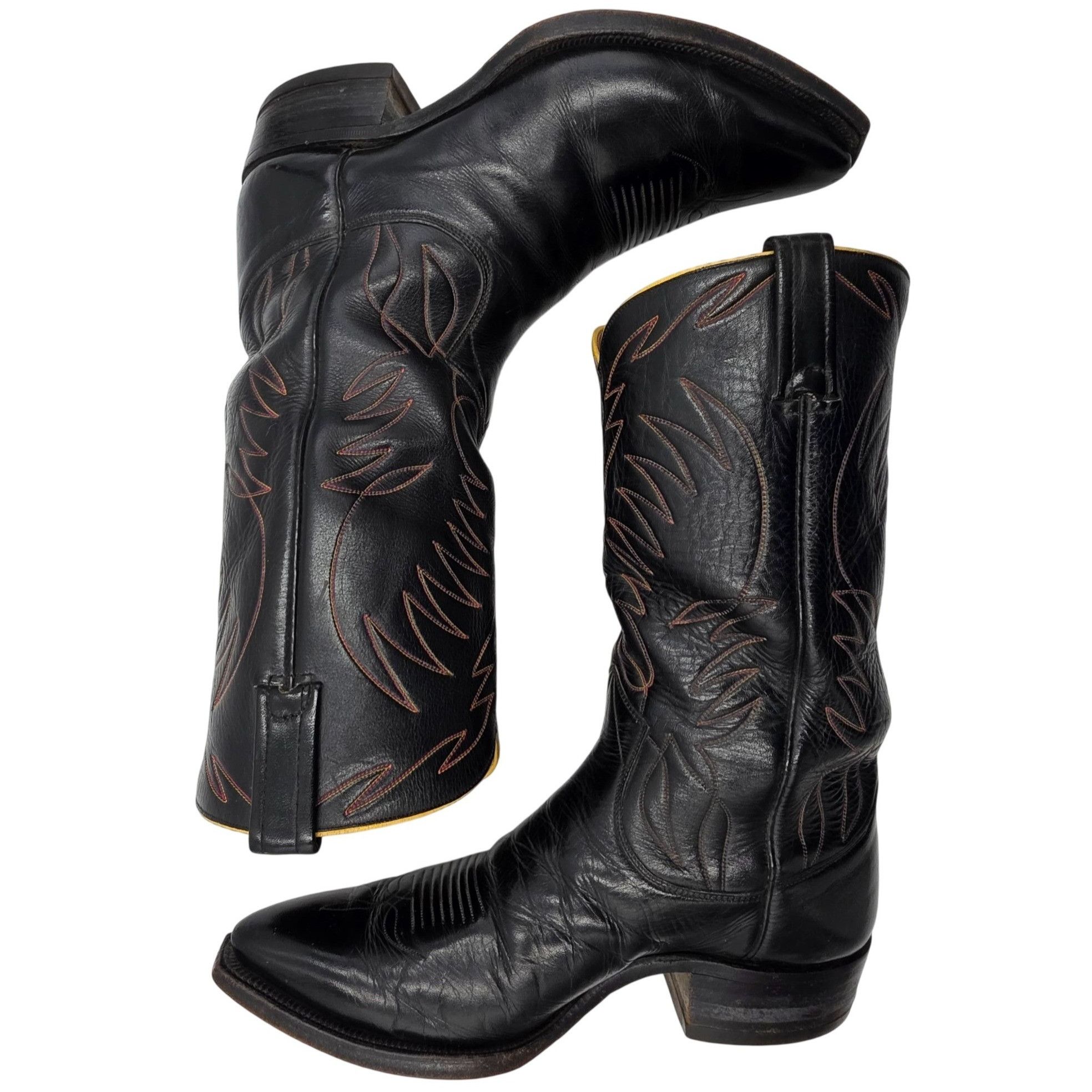 Justin Boots 1950s? Vintage Justin Boots Black Leather Men 10.5D Snip-toe Size US 10.5 / EU 43-44 - 10 Thumbnail