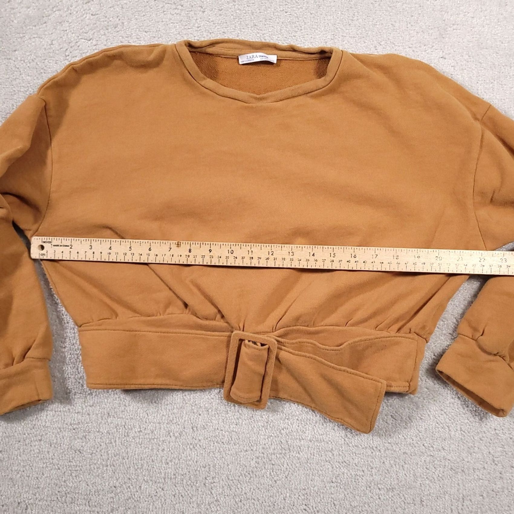 Zara Zara Sweatshirt Women's Large Cropped Round Neck Tan Belted Long Sleeve Size L / US 10 / IT 46 - 5 Thumbnail