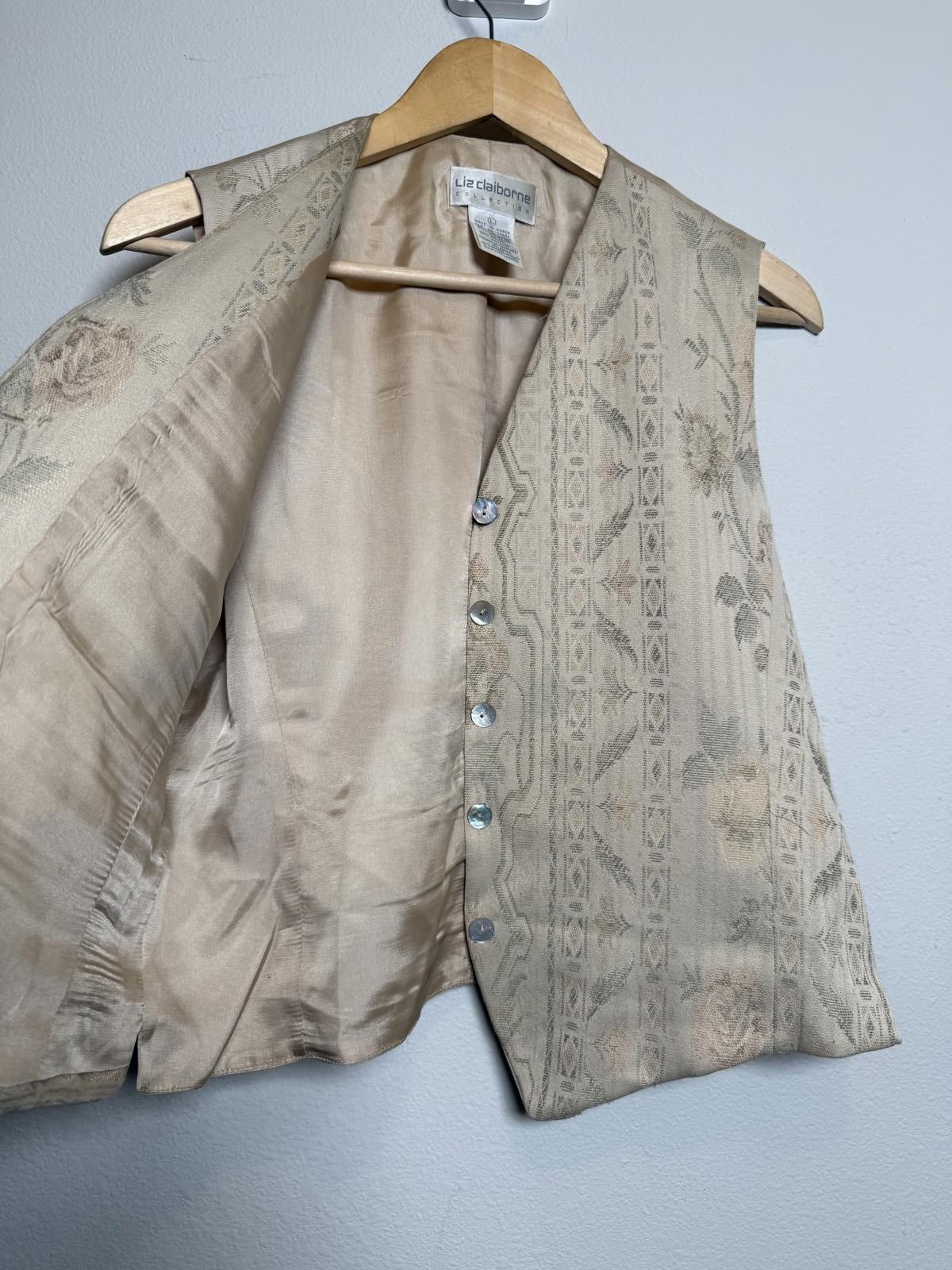 Other Vintage Liz Claiborne Beige Floral Pattern Button-Up Vest Size L / US 10 / IT 46 - 5 Thumbnail