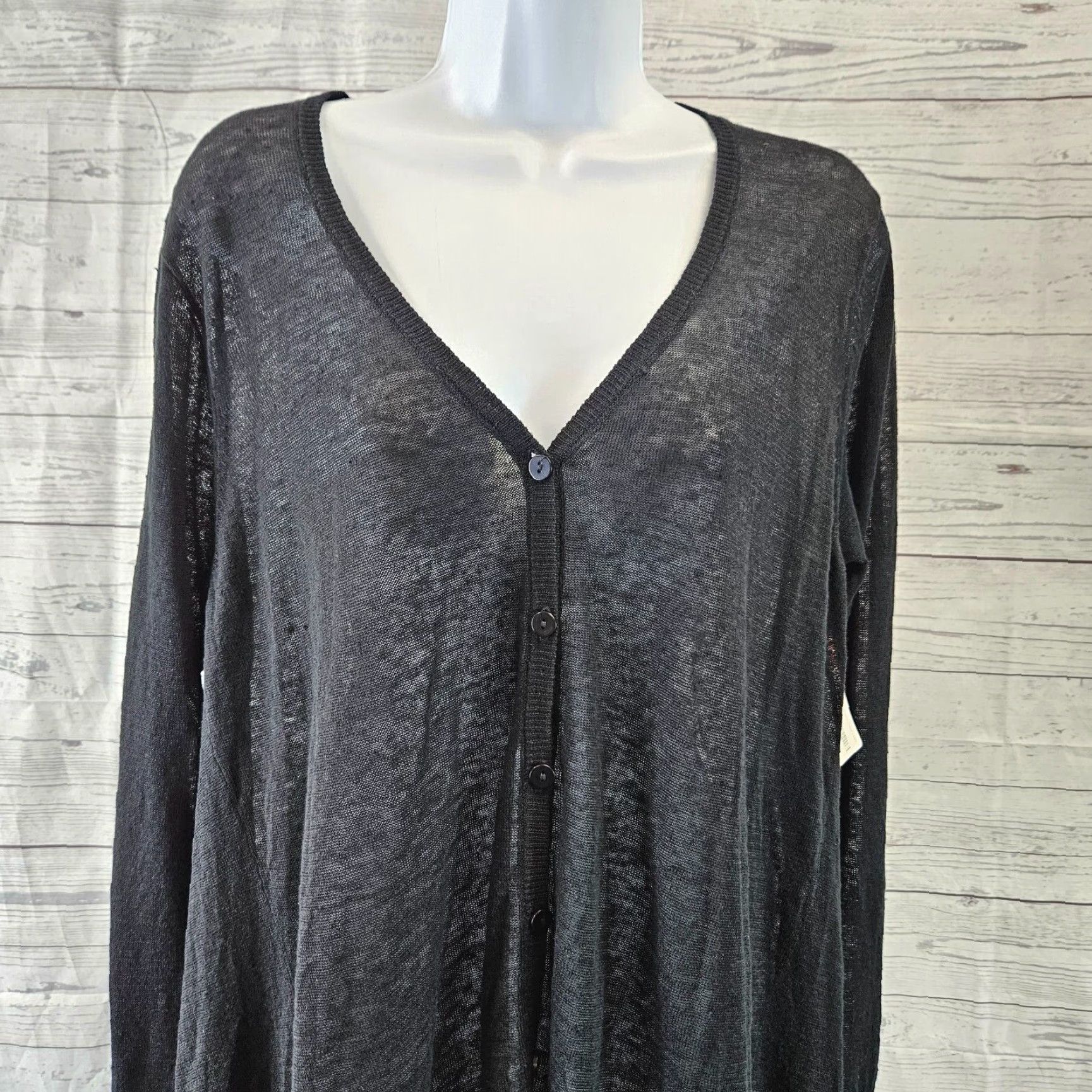 Vintage Acrobat Cardigan Shirt Ladies Black Linen Hanky Long Sleeve Large M/L Size L / US 10 / IT 46 - 2 Thumbnail