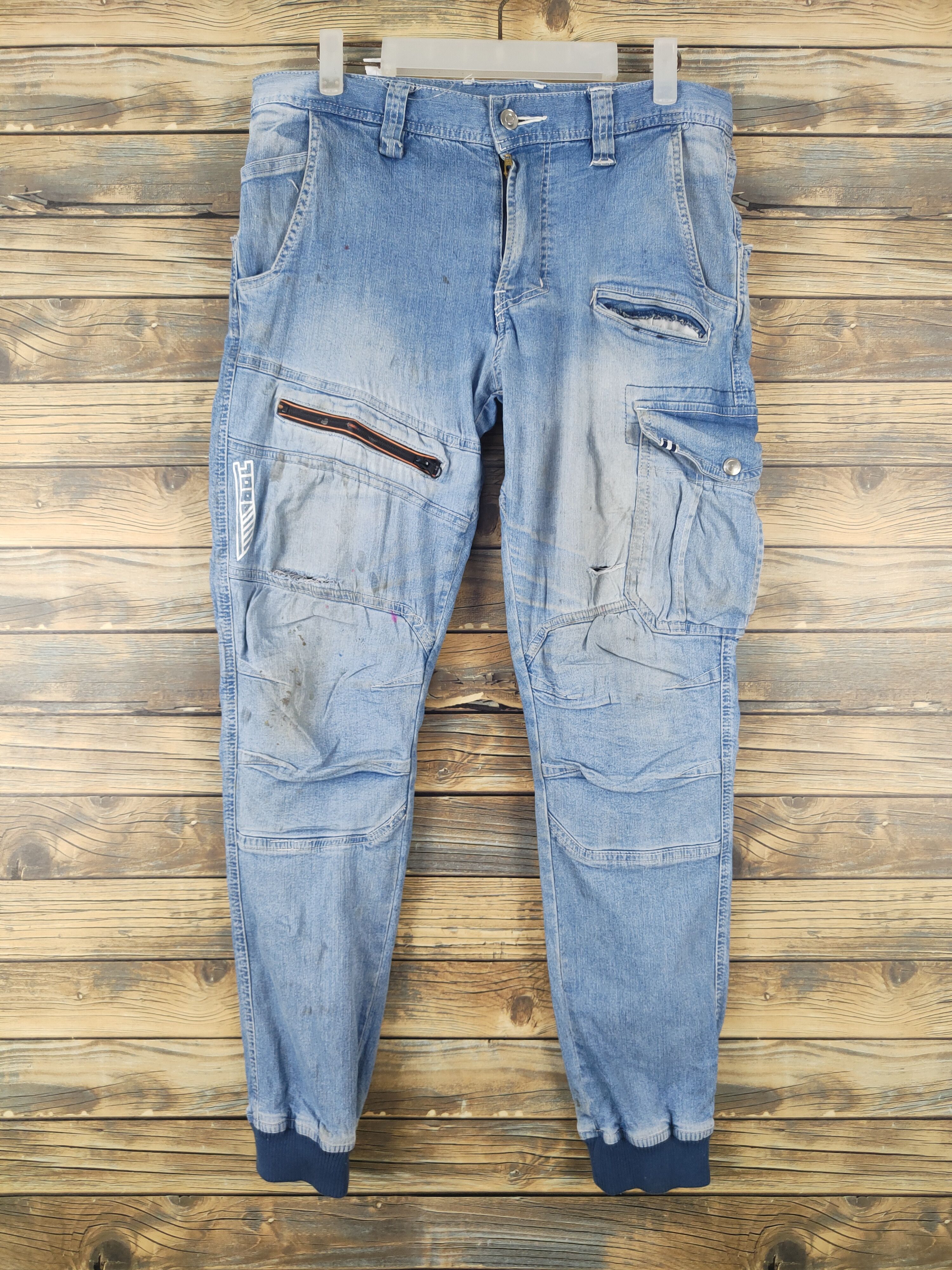 Japanese Brand Toraichi Blue Distressed Ripped Jogger Jeans #W1998 Size US 32 / EU 48 - 1 Thumbnail