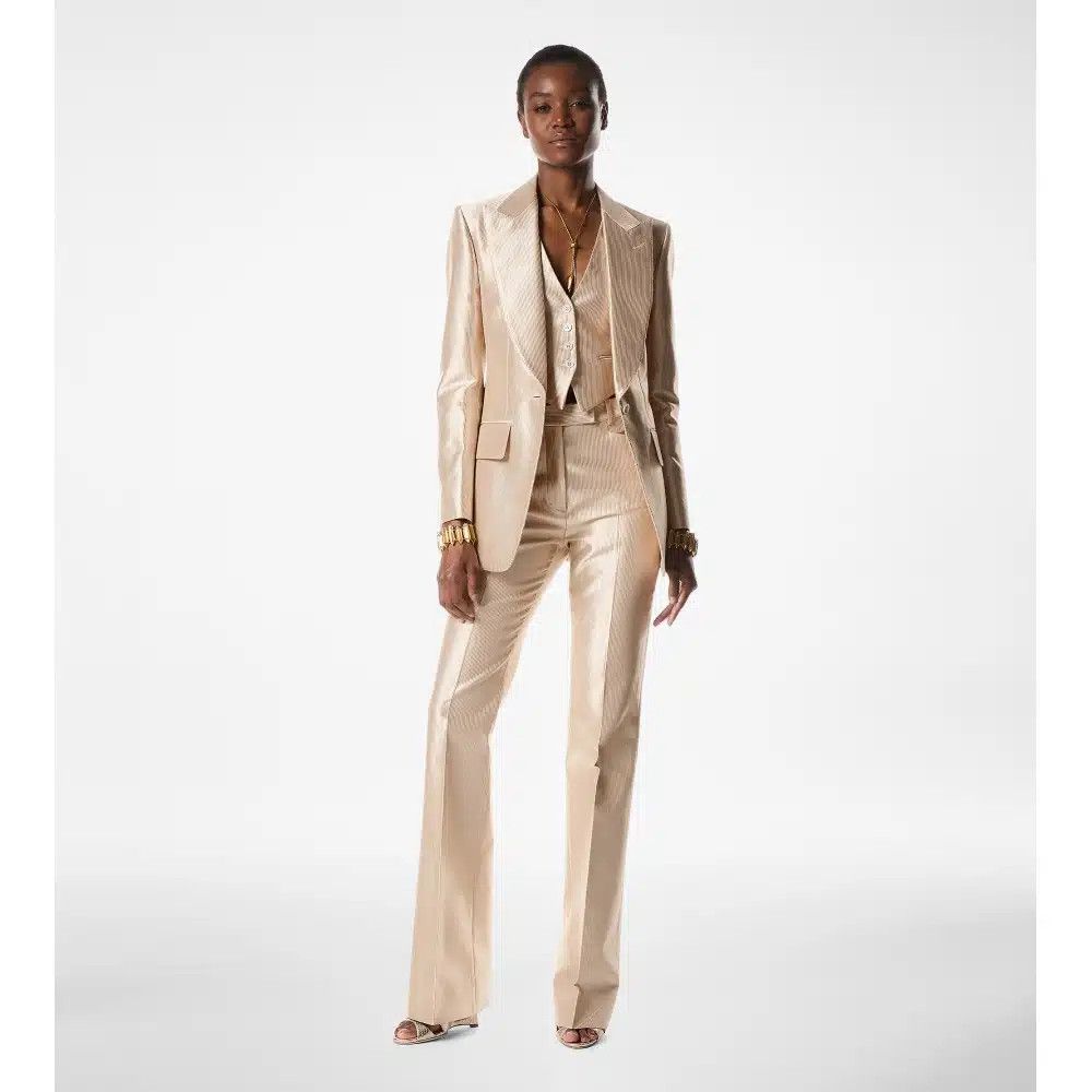 Tom Ford o1loc1c0226 PAW589 Lustrous Cotton Blend Flared Pant Beige Size 27" / US 4 / IT 40 - 3 Thumbnail