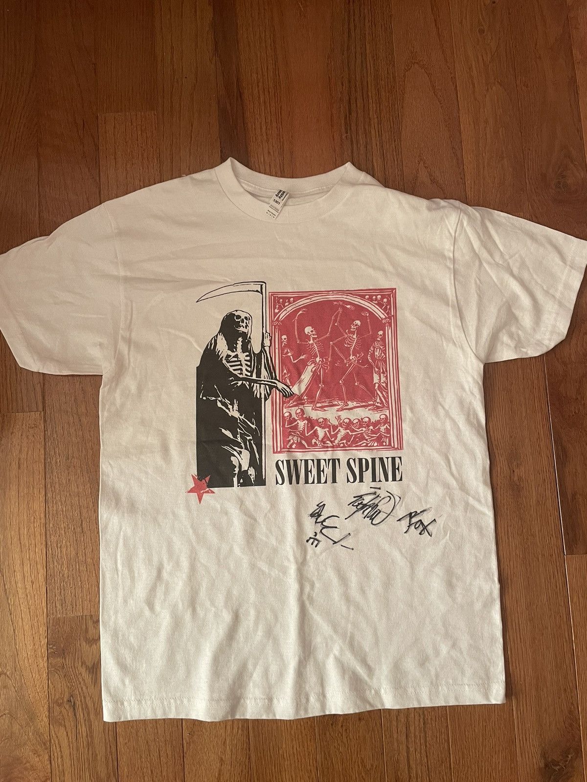 image of Band Tees Sweet Spine Signed White Tee, Men's (Size Medium)