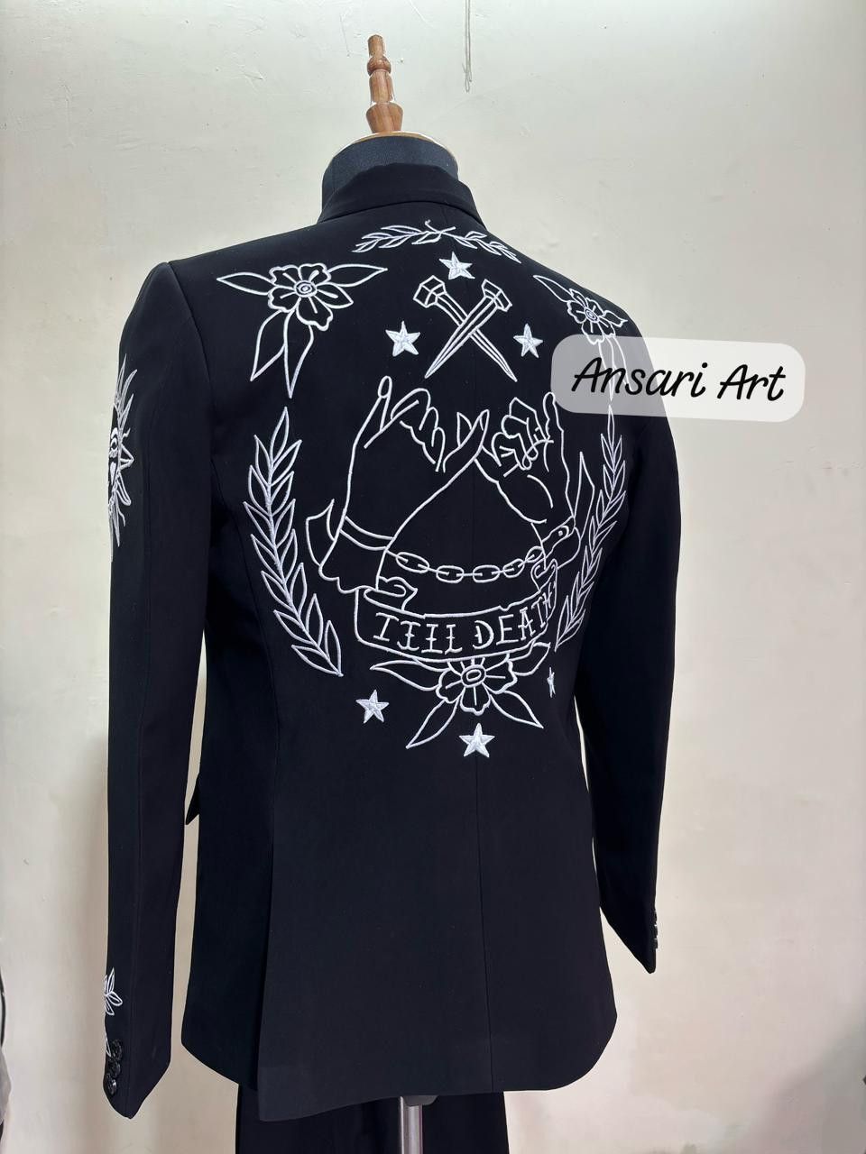 Other Men 2PC Customized Floral embroidery cocktail prom outfit Size 44S - 6 Thumbnail