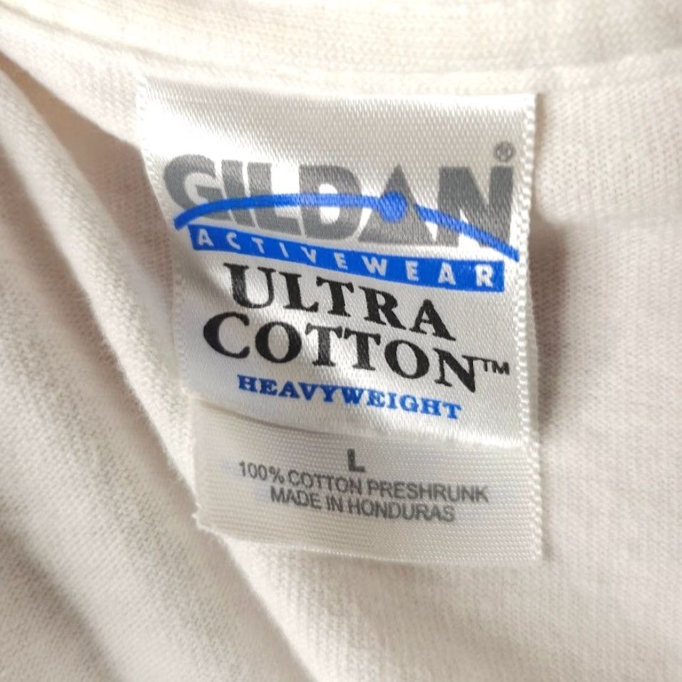 Gildan VINTAGE Gildan T-Shirt Mens Large White Booster Shot Run 10K Y2K Graphic Tee Short Sleeve Crew Neck Double-Sided Sports Running 2000s Size US L / EU 52-54 / 3 - 7 Thumbnail