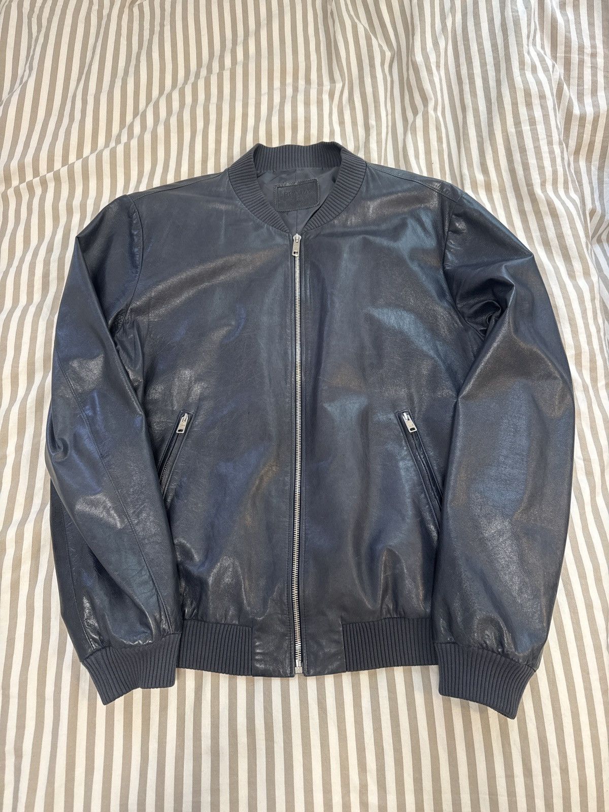 Prada Prada AW2015 Navy Leather Bomber Jacket Size US L / EU 52-54 / 3 - 1 Thumbnail