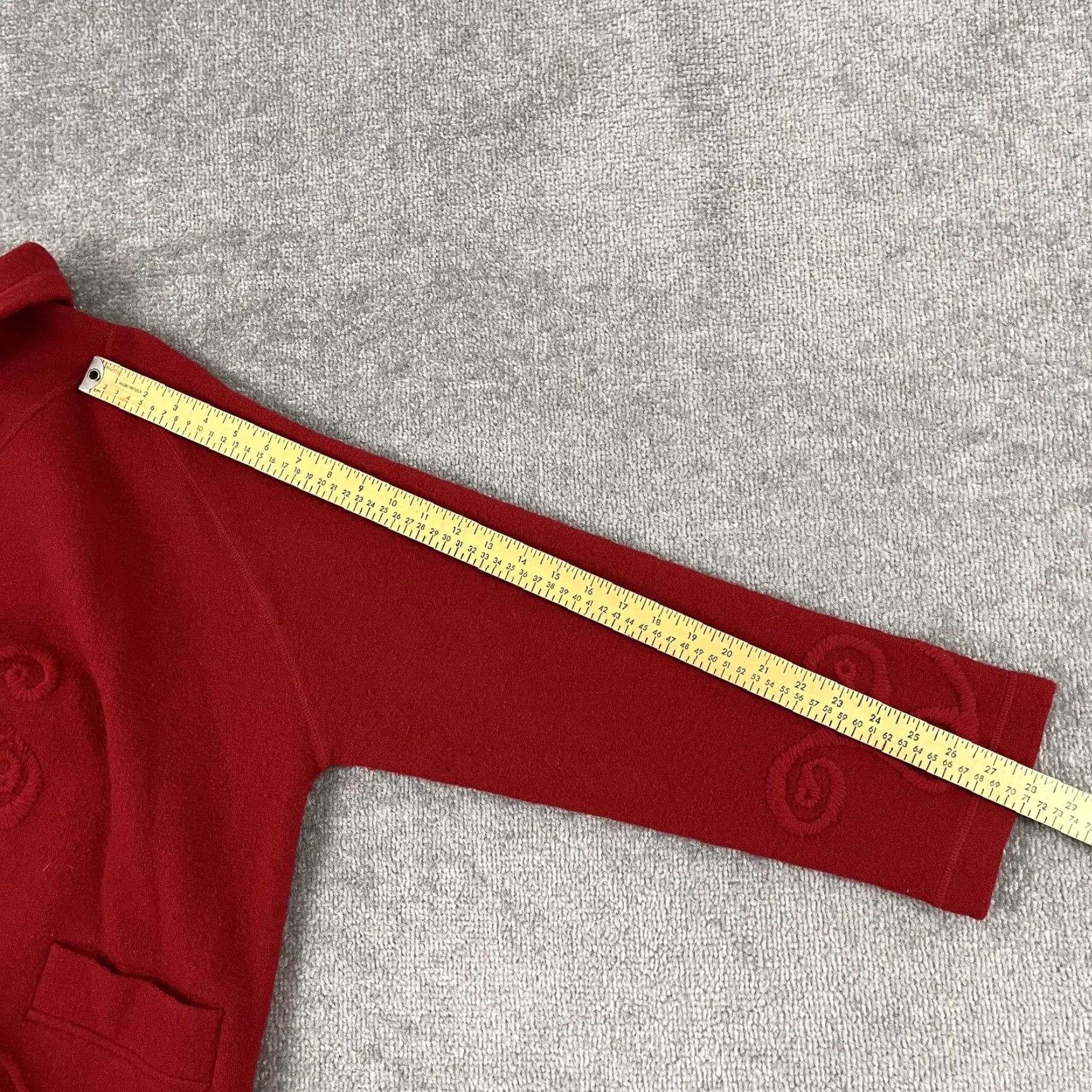 VINTAGE Carraig Donn Sweater Mens M Oversized Red Knit Stitched Wool Open Front Pullover