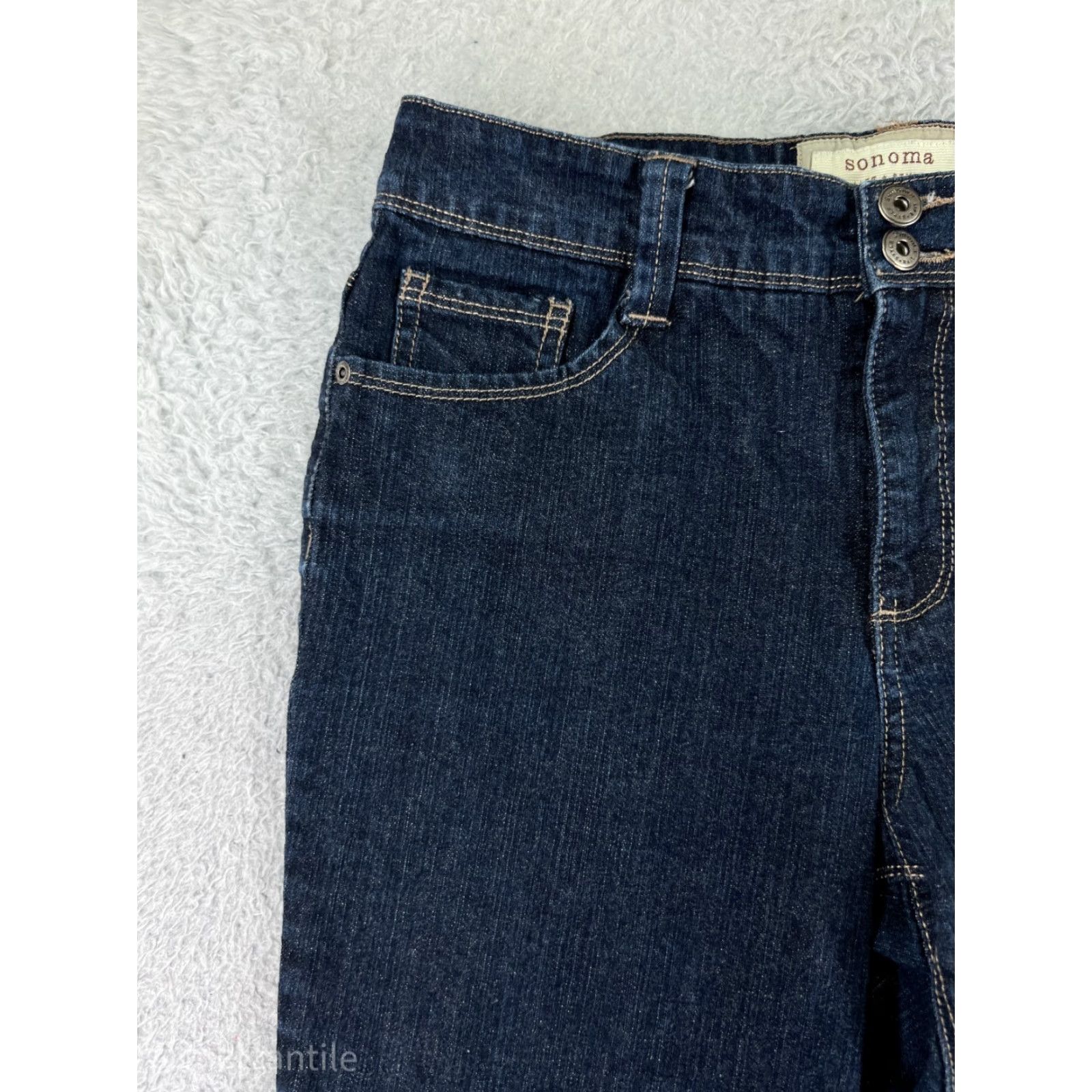 Vintage Sonoma Womens Jeans Flared 10 Blue Denim 90s Dark Wash Cotton Blend Stretch Girls Size 32" / US 10 / IT 46 - 5 Thumbnail
