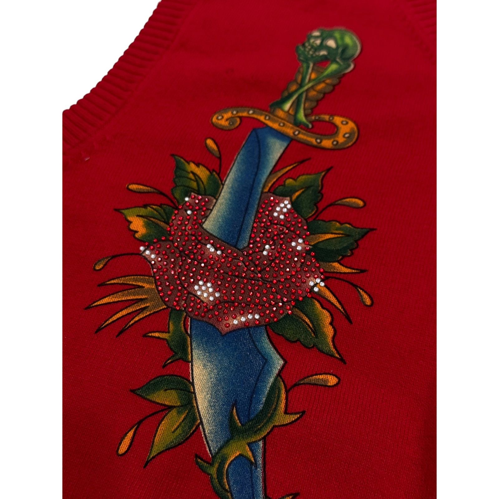 Ed Hardy Ed Hardy by Christian Audigier V-Neck Sweater Vest in Red Size US L / EU 52-54 / 3 - 3 Thumbnail