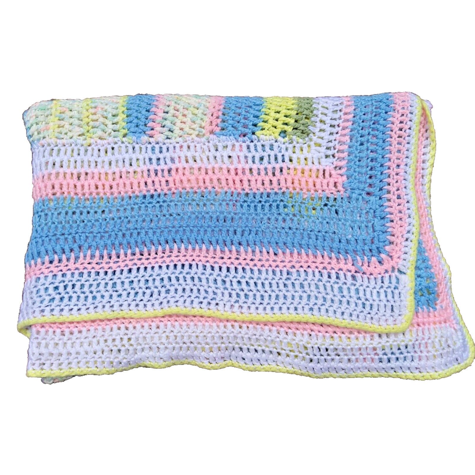 Handmade Crocheted Pastel Baby Blanket Large 50" x 70" Bed Lap Cover Size ONE SIZE - 6 Thumbnail