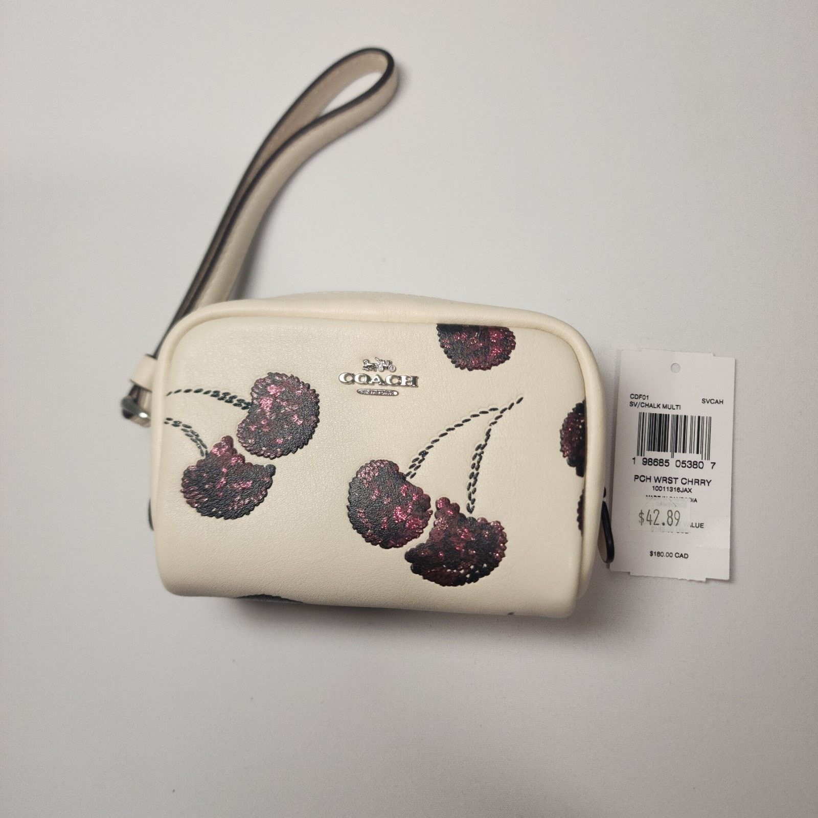 Coach NWT Coach CDF01 Pouch Wristlet With Cherry Print Chalk Size ONE SIZE - 1 Thumbnail