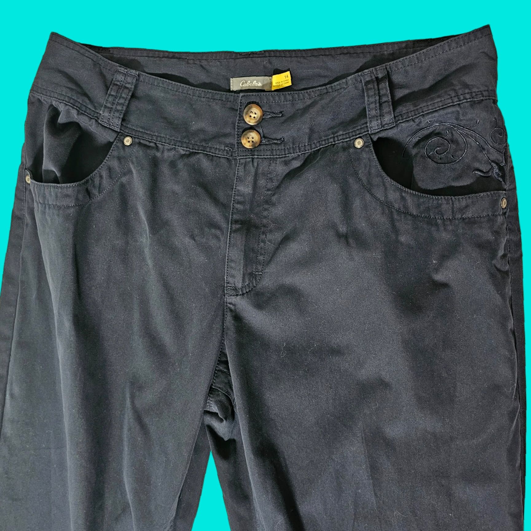 Vintage Cabela's Womens Size 14 Straight Pants Dark Blue Nylon Pockets Outdoors Chino Casual All Season Size 36" / US 14 / IT 50 - 1 Thumbnail