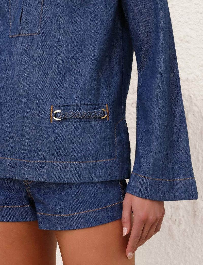 Zimmermann oc11z0226 Wylie Denim Tunic Blouse In Blue Size M / US 6-8 / IT 42-44 - 4 Thumbnail