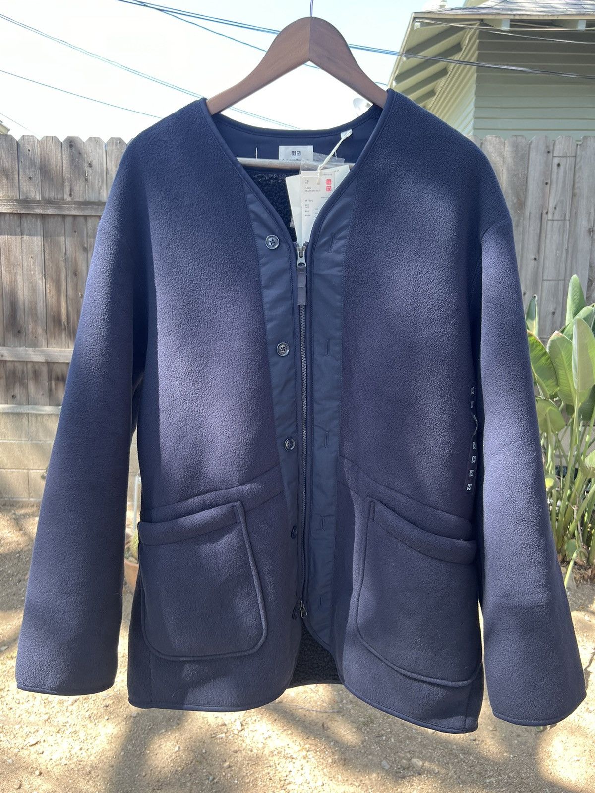 image of Engineered Garments Collarless Fleece Coat in Navy, Men's (Size Medium)