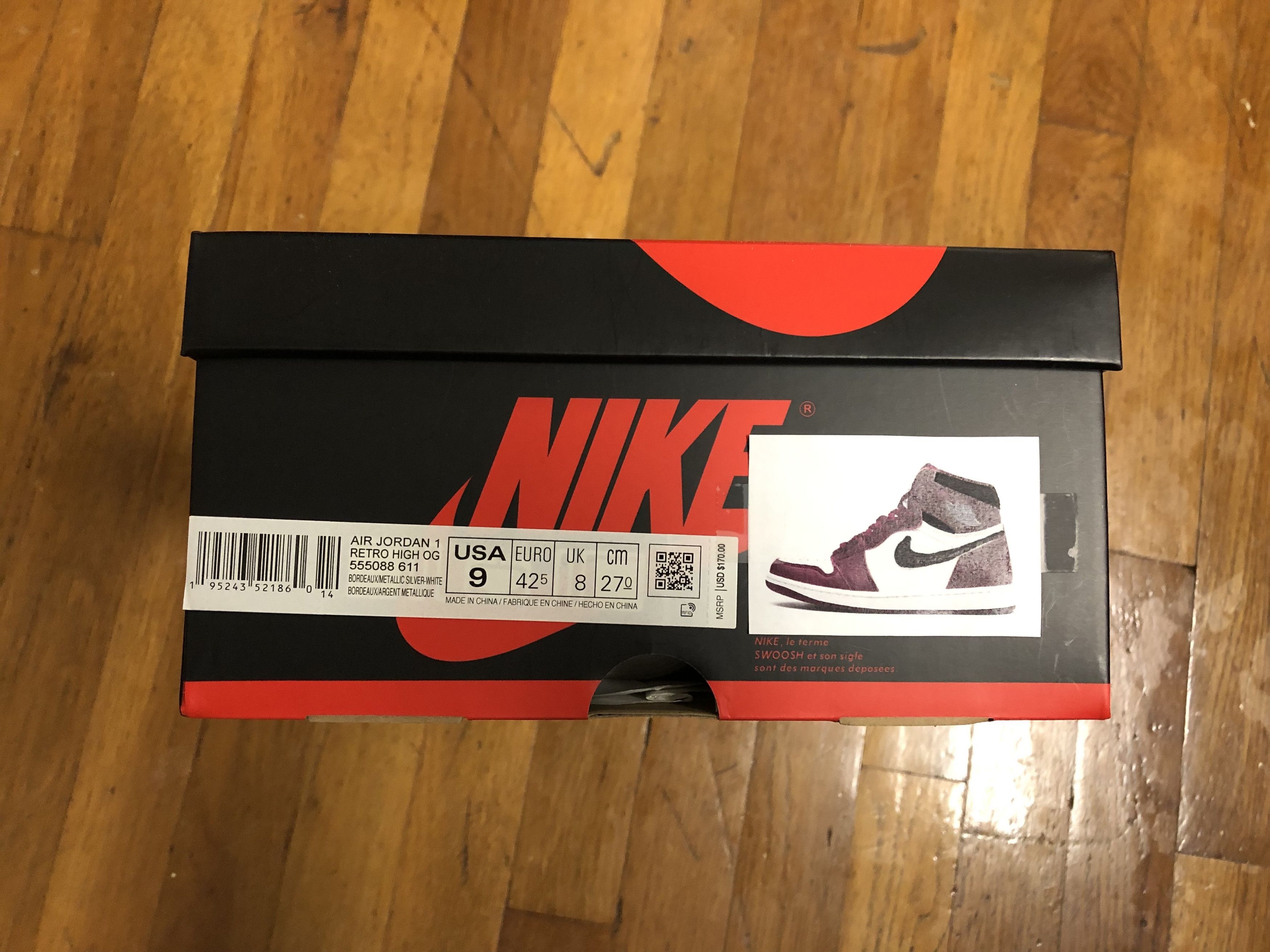 Nike *USED* Nike Air jordan 1 high OG Bordeaux sz 9 555088 611 Size US 9 / EU 42 - 8 Thumbnail