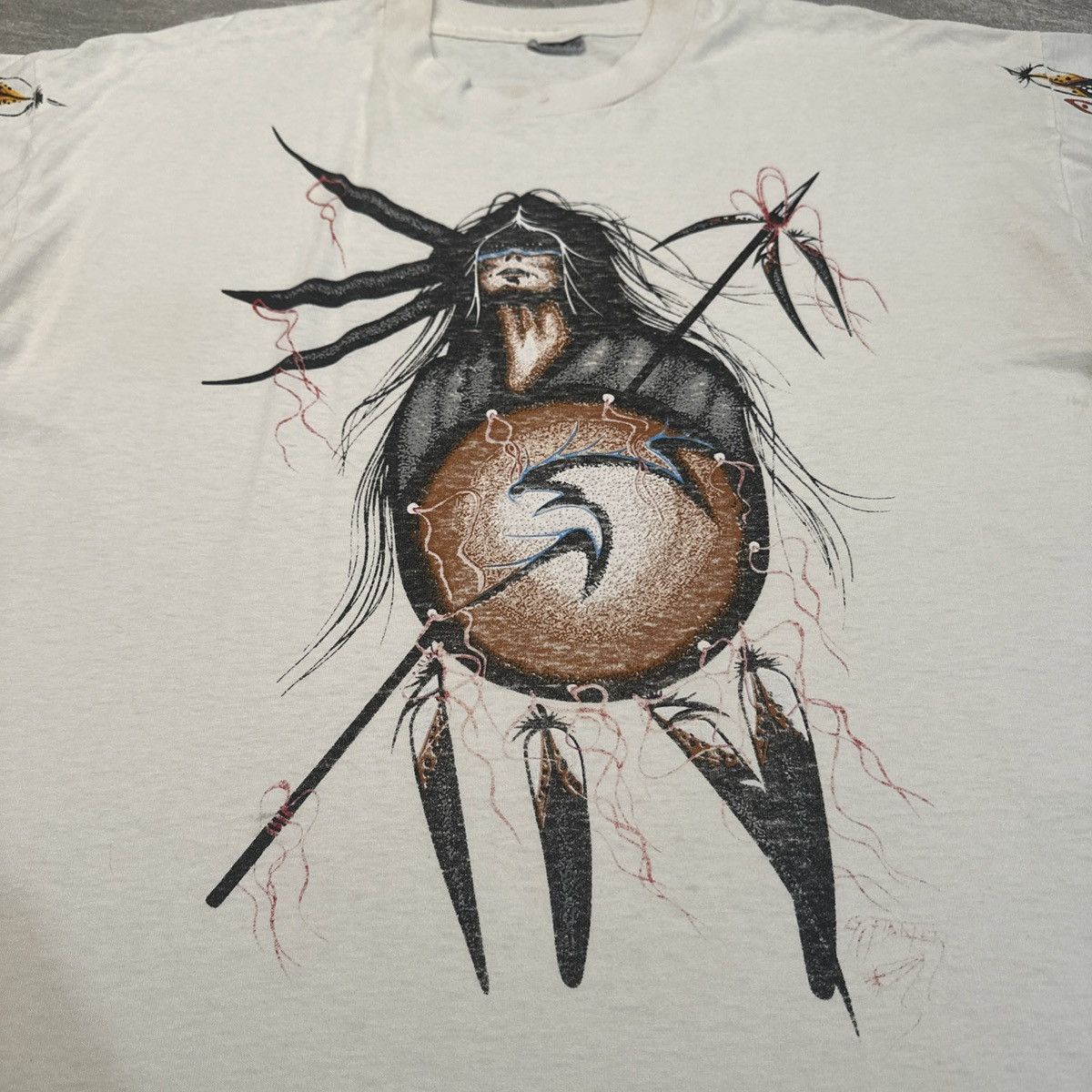 Vintage Vintage 90s Native American Indian Warrior Feather Shirt Size US XL / EU 56 / 4 - 2 Thumbnail